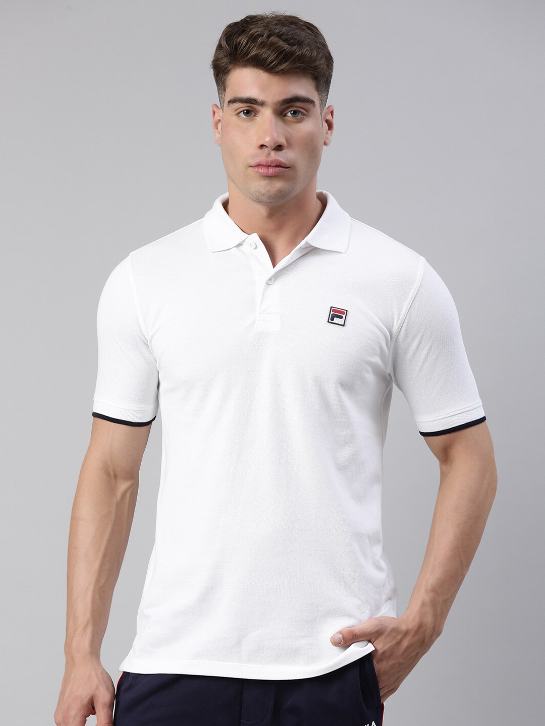 

FILA Men White Polo Collar T-shirt