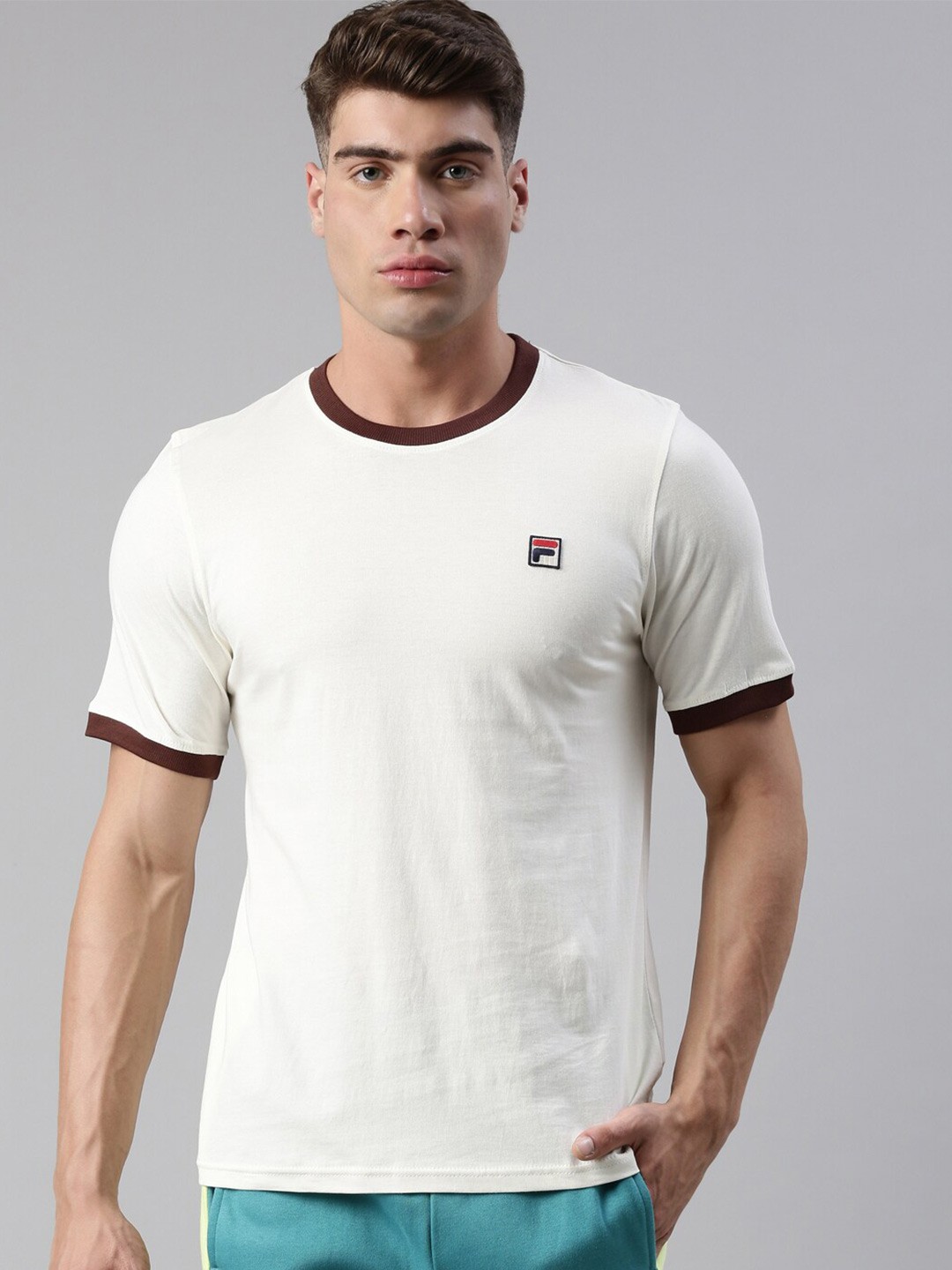 

FILA Men Cream-Coloured Regular Fit T-shirt