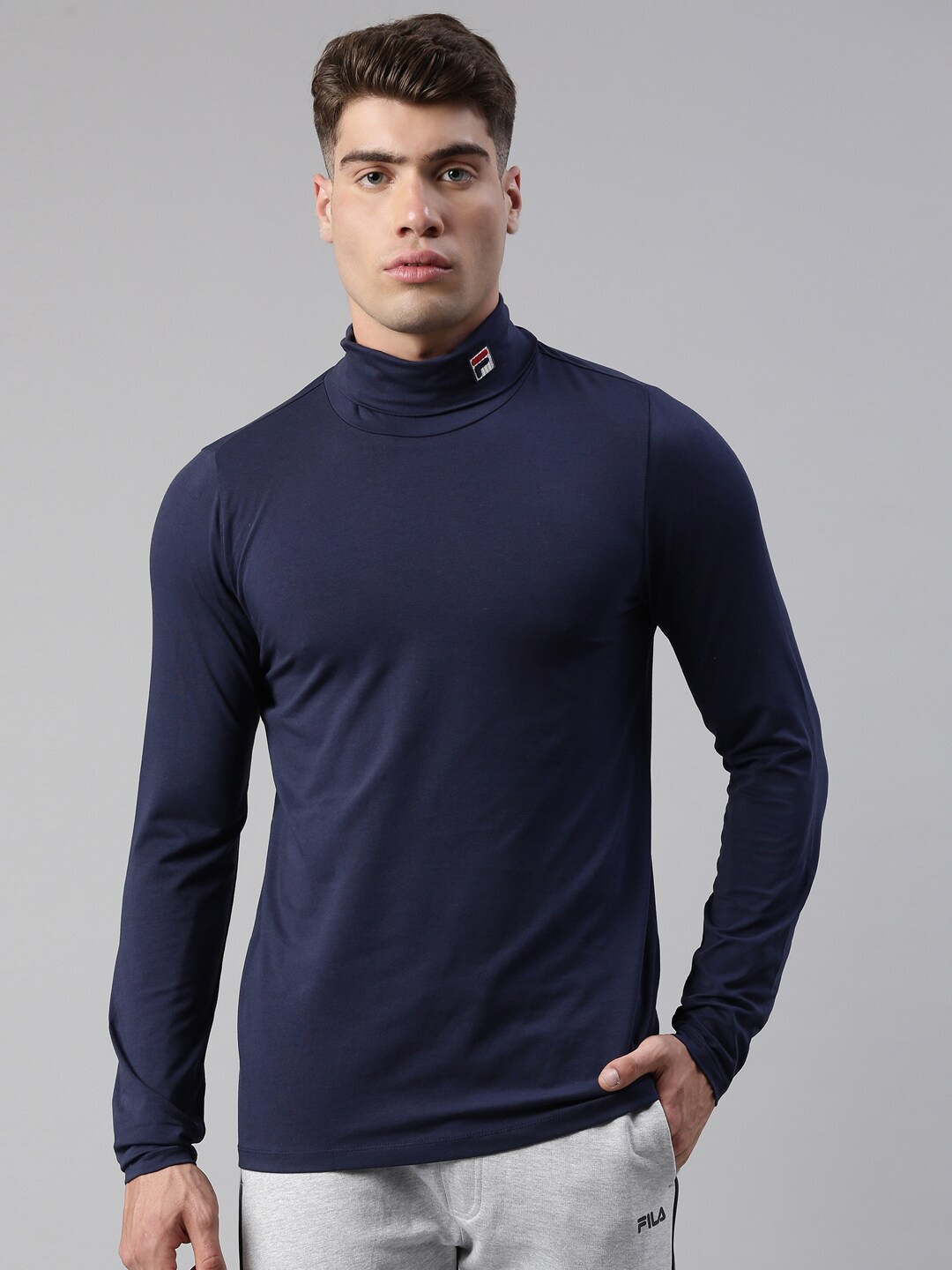 

FILA Men Blue Turtle Neck Regular Fit T-shirt