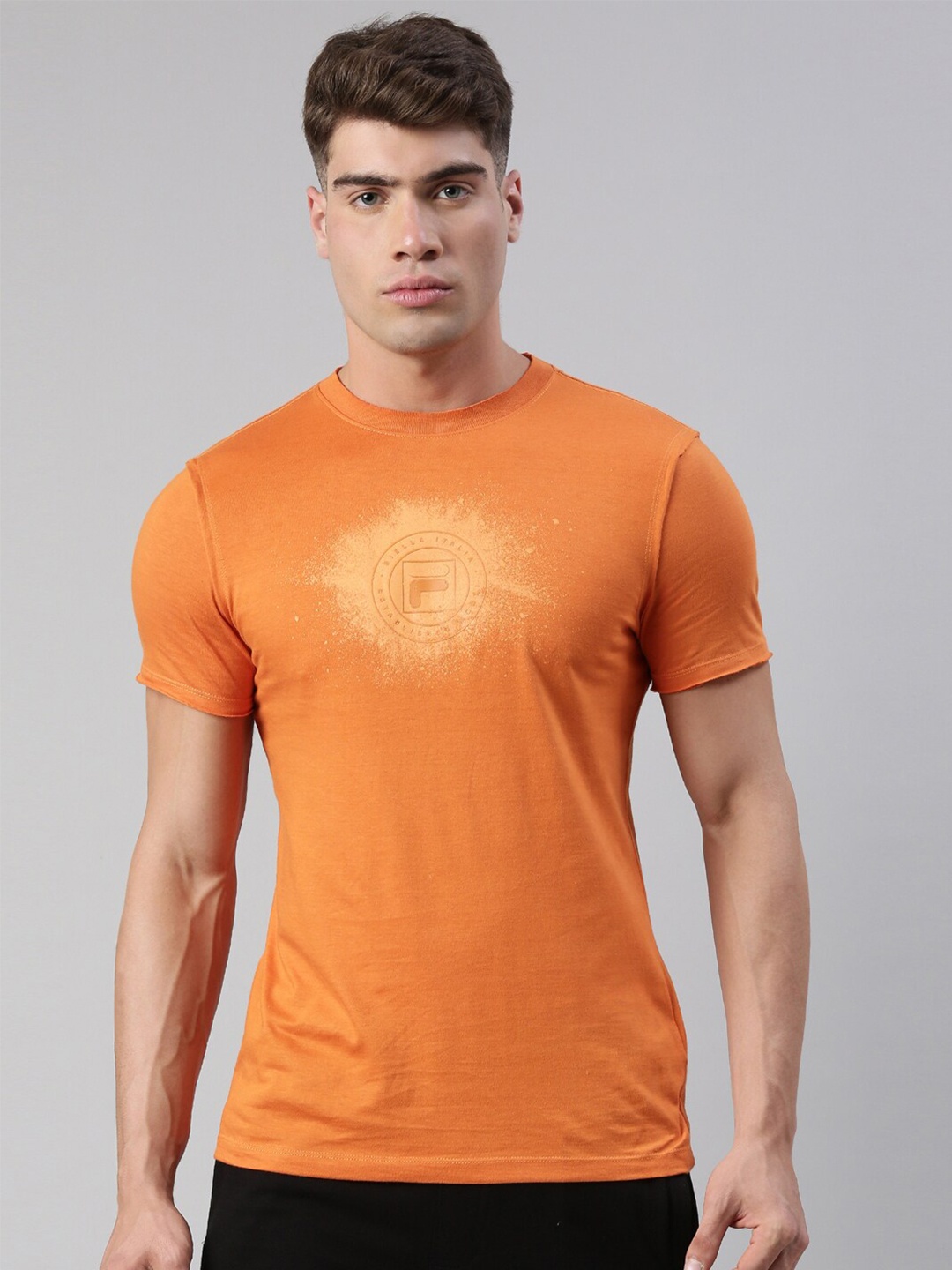 

FILA Men Orange Printed Graphic Round Neck Short Sleeves T-shirt