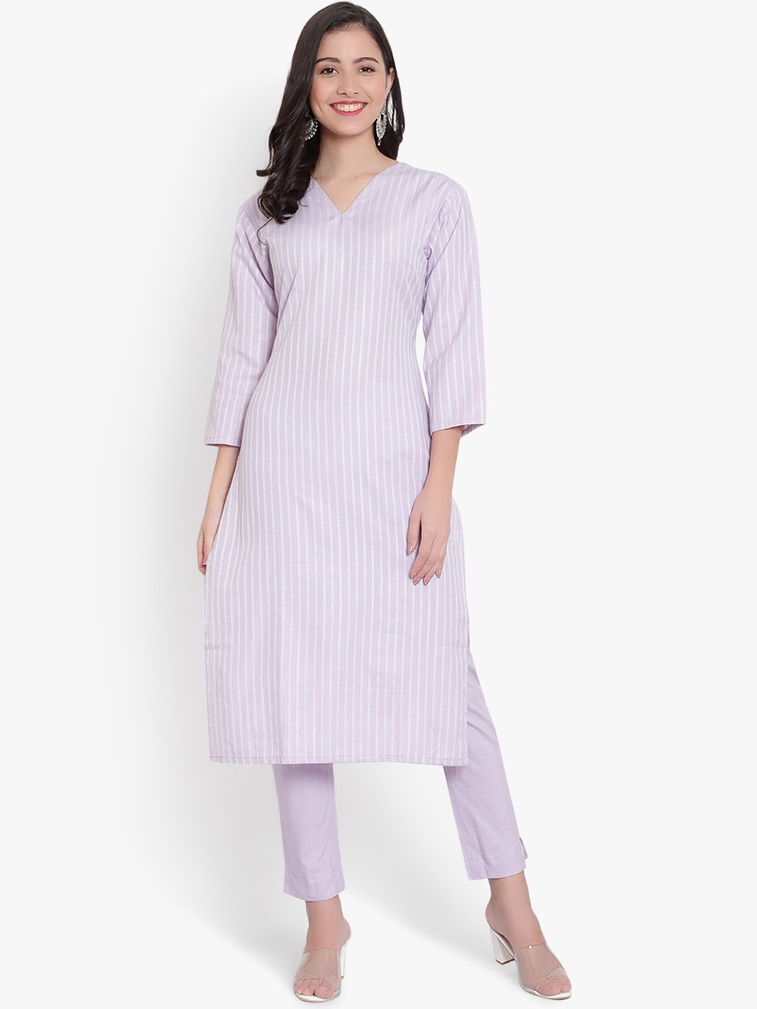 

heemara Women Purple Pure Cotton Kurta with Trousers