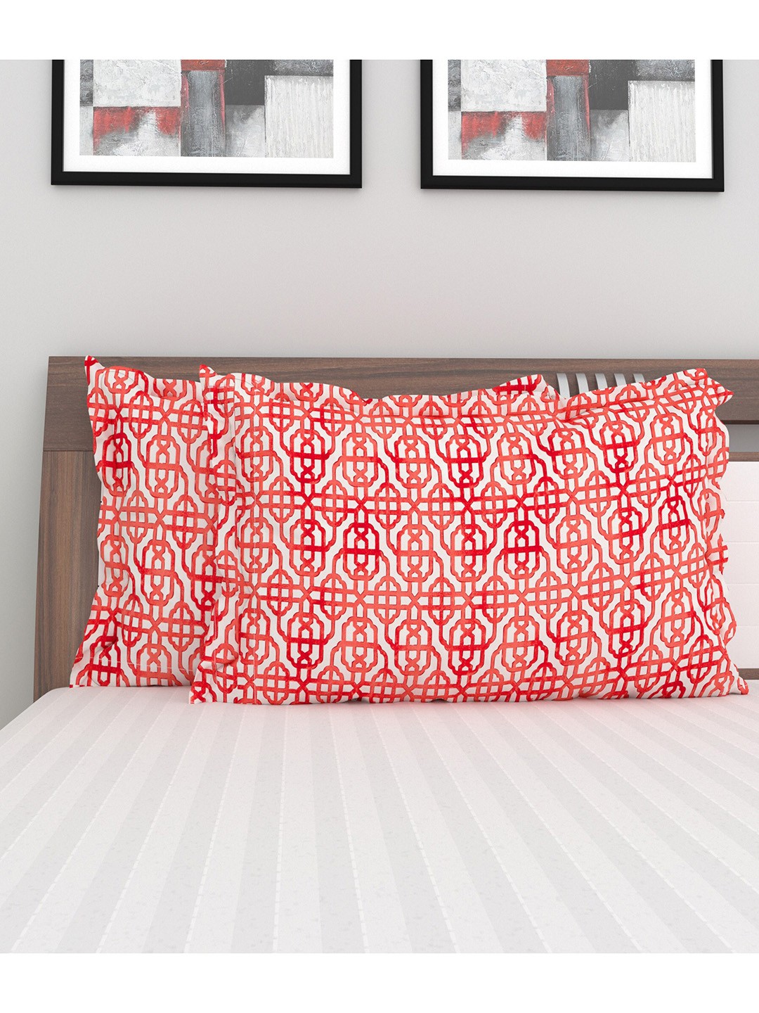 

Home Centre Set Of 2 Printed Pure Cotton Pillow Covers, Red