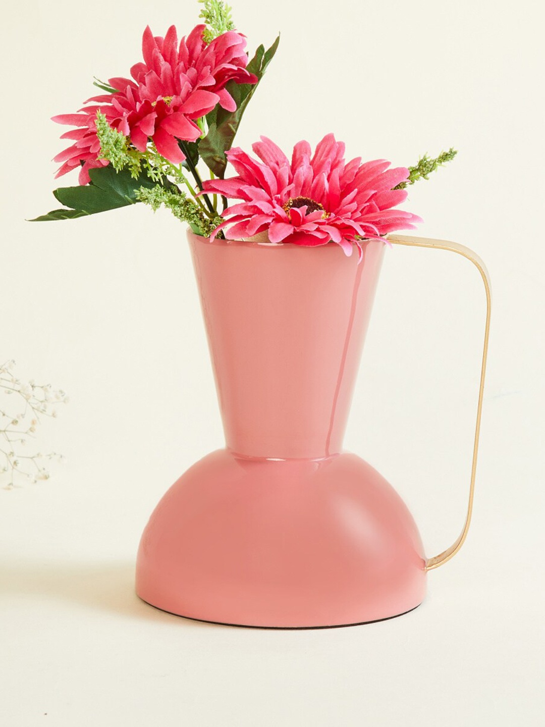 

Home Centre Pink Solid Abstract Metal Vase With Handle