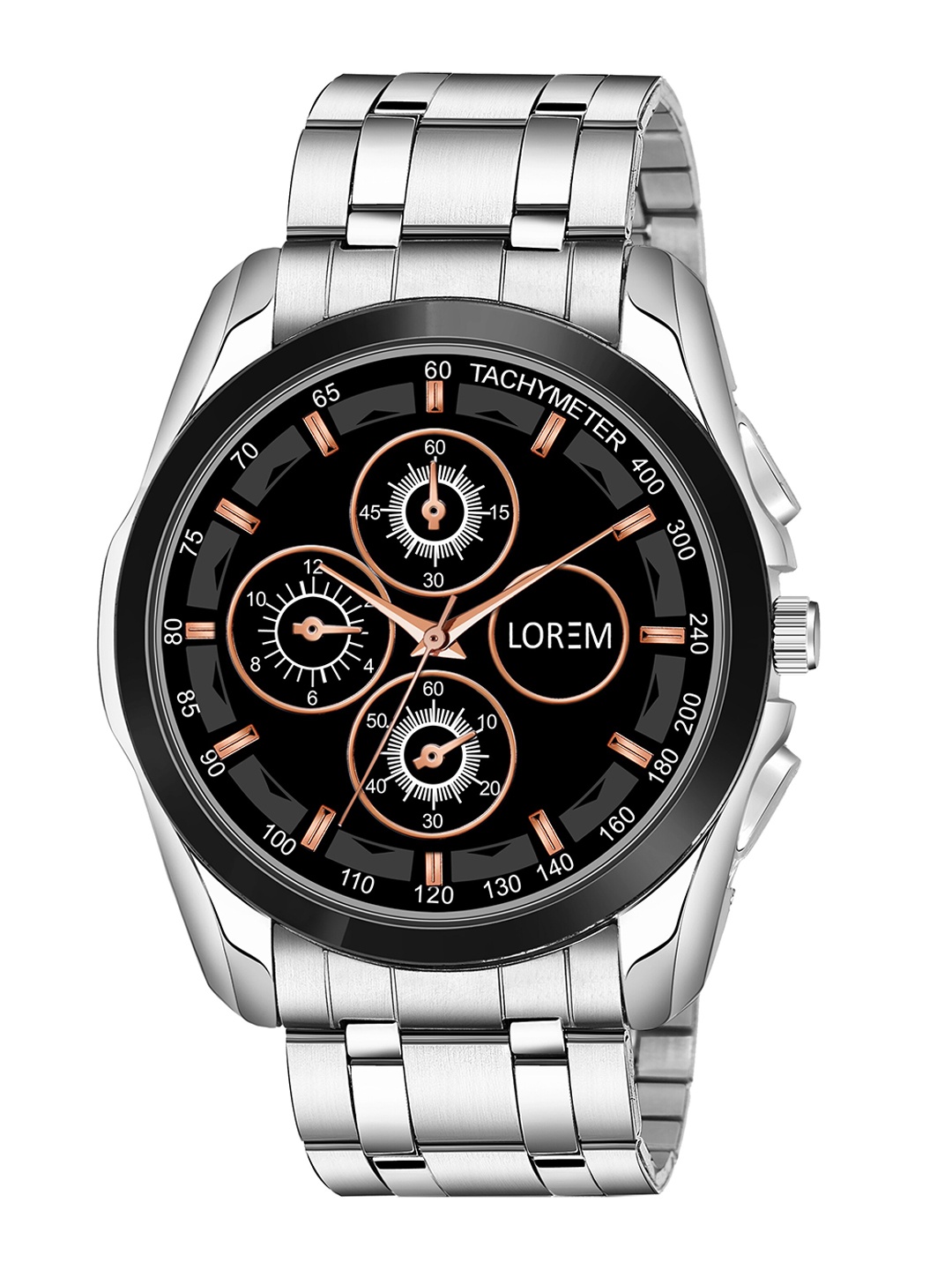 

FERRIZZO Men Black Dial & Silver Toned Bracelet Style Straps Analogue Watch LR114