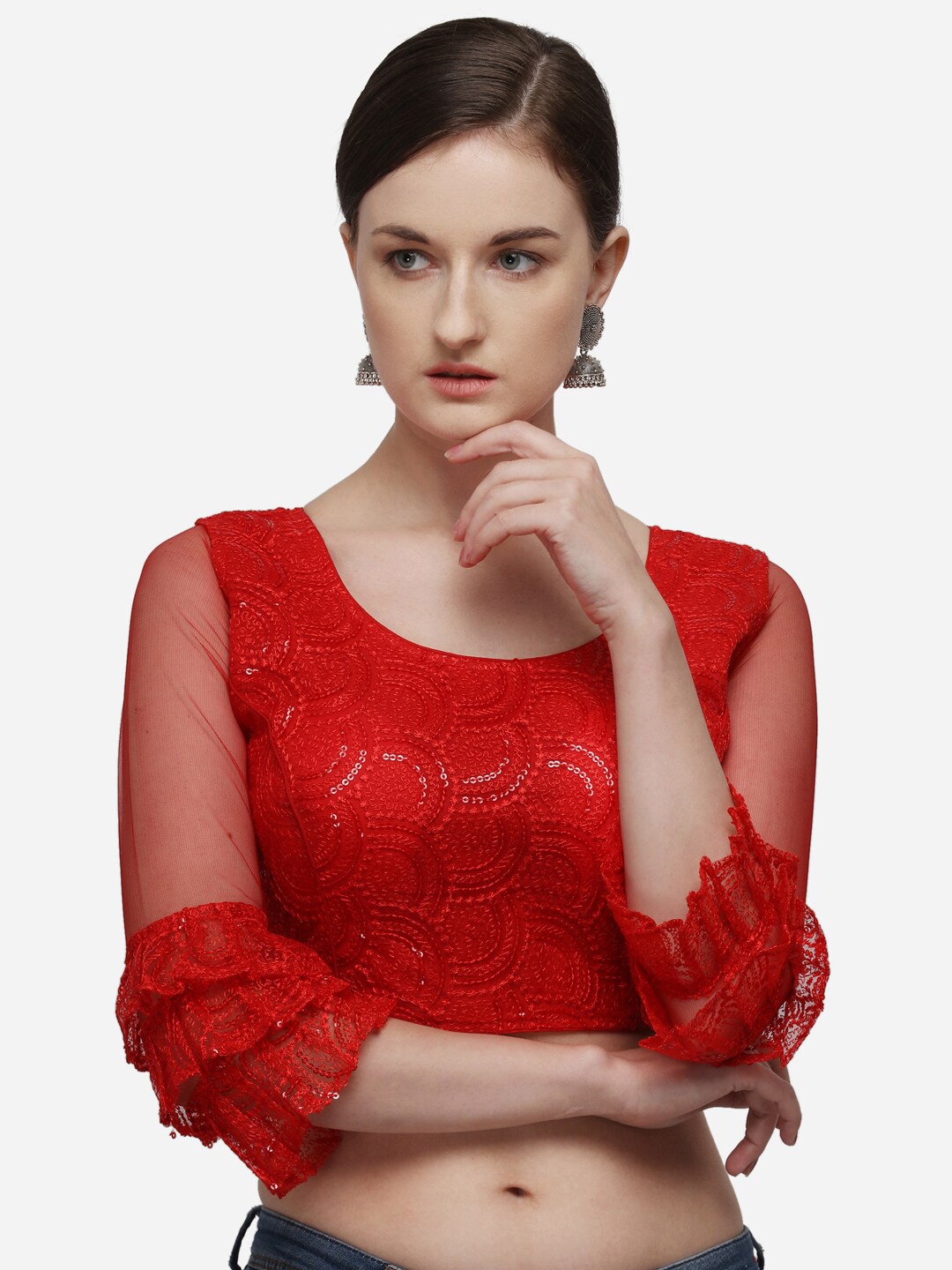 

Fab Dadu Women Red Embroidered Saree Blouse