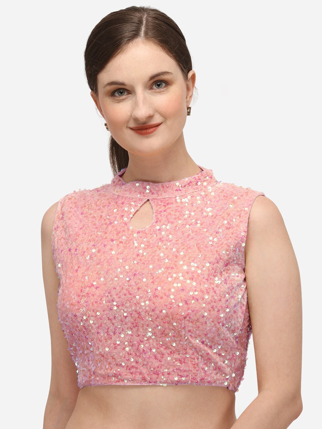 

Fab Dadu Women Pink Sequinned Velvet Saree Blouse