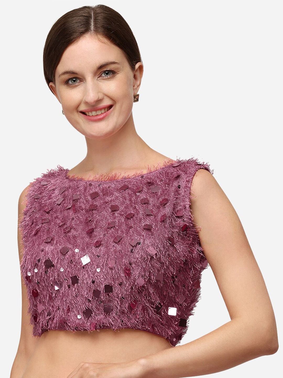

Fab Dadu Women Purple Seqinned Embellished Saree Blouse