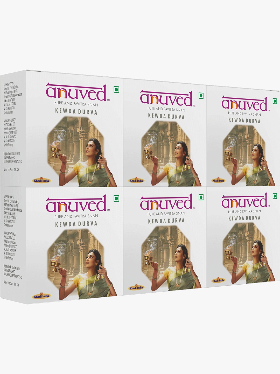 

Anuved Set of 6 Herbal Kewda Soaps for Cooling & Refreshing Your Senses - 125 g Each, White