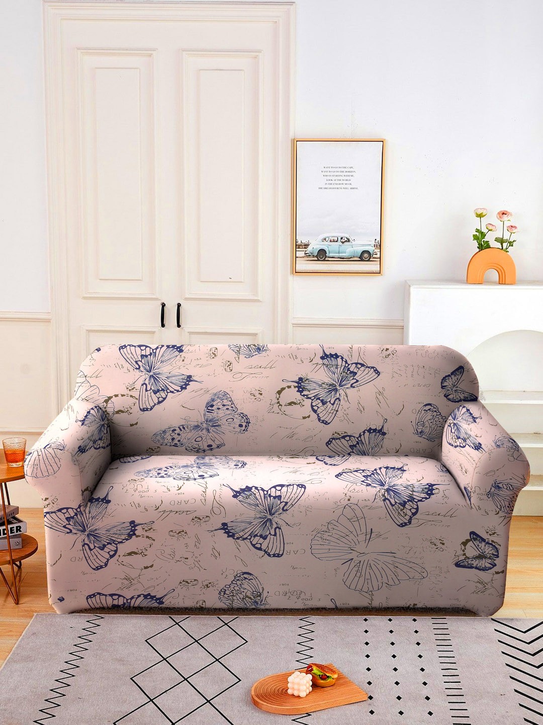 

Cortina Beige Printed 2-Seater Stretchable Non-Slip Sofa Slipcover, Pink