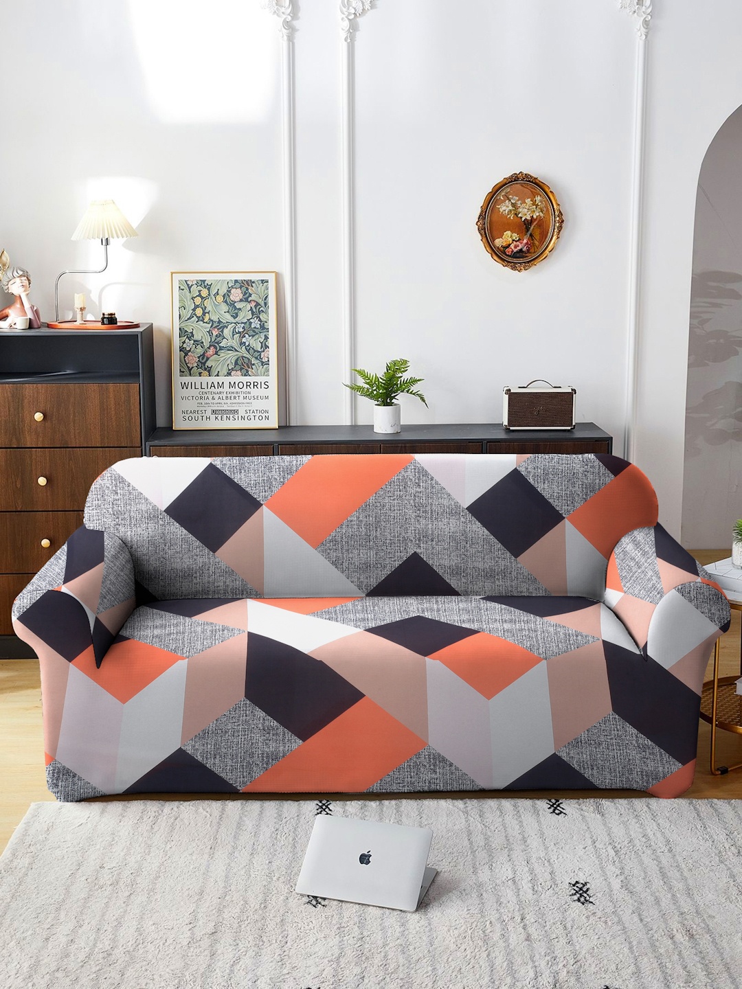 

Cortina Orange Printed 3-Seater Sofa Cover