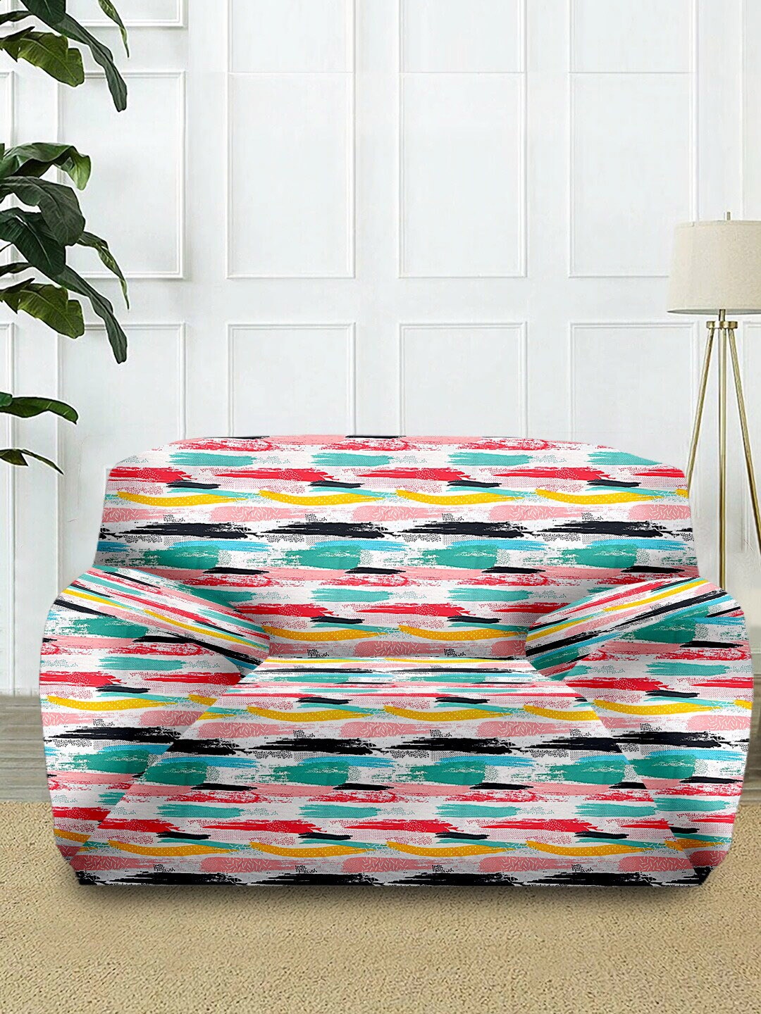 

Cortina Pink & Blue Printed Stretchable Non-Slip Sofa Cover
