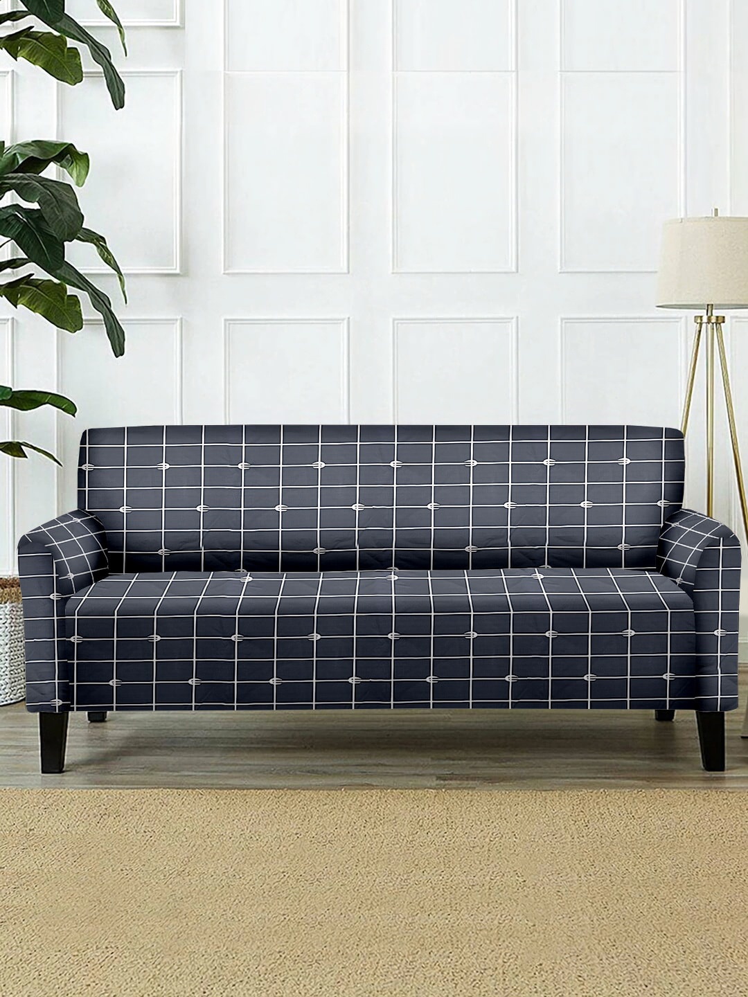 

Cortina Grey Printed 2-Seater Sofa Cover, Black