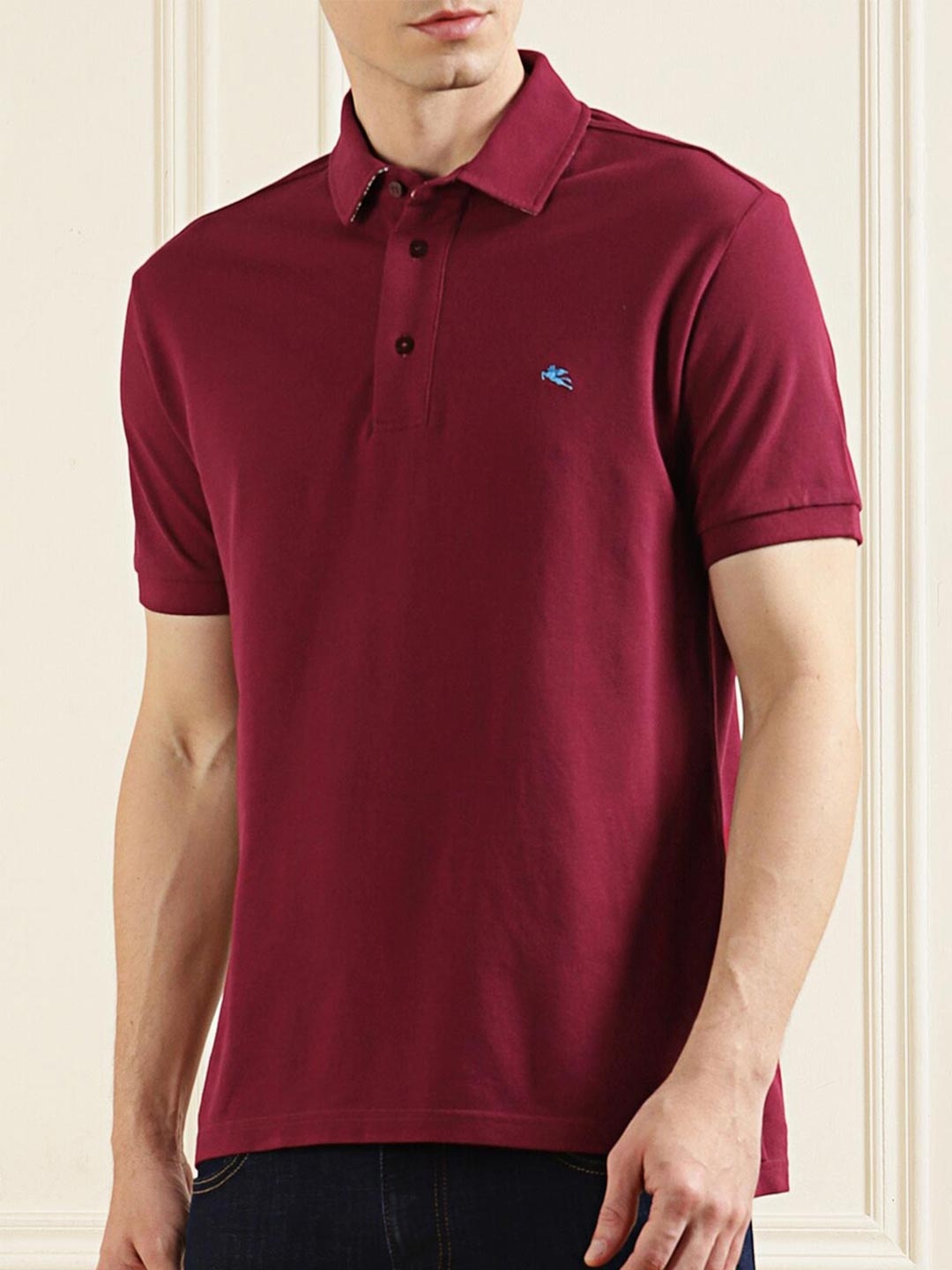 

ETRO Men Red Polo Collar Pure Cotton T-shirt