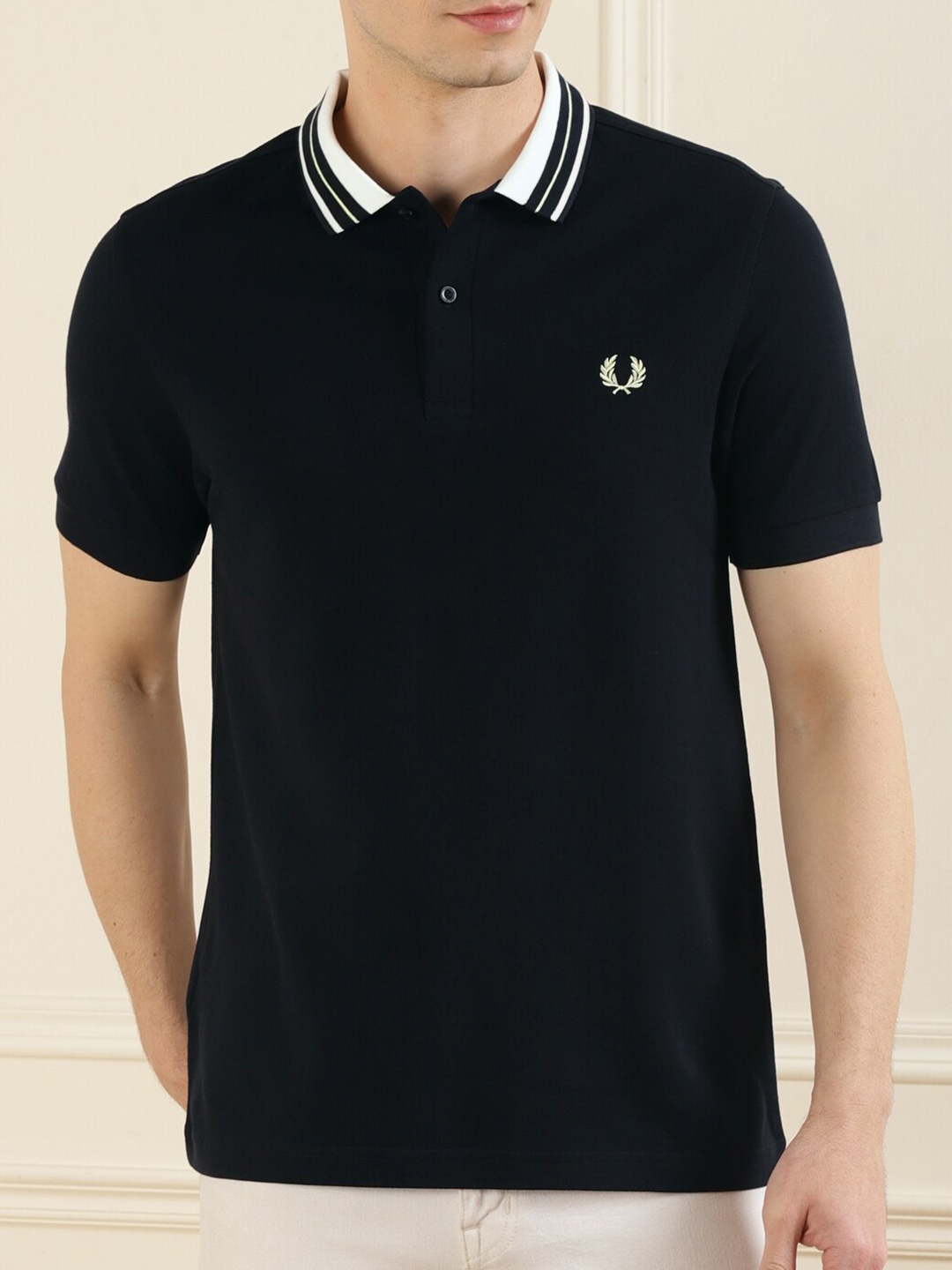 

Fred Perry Men Black Polo Collar Pure Cotton T-shirt