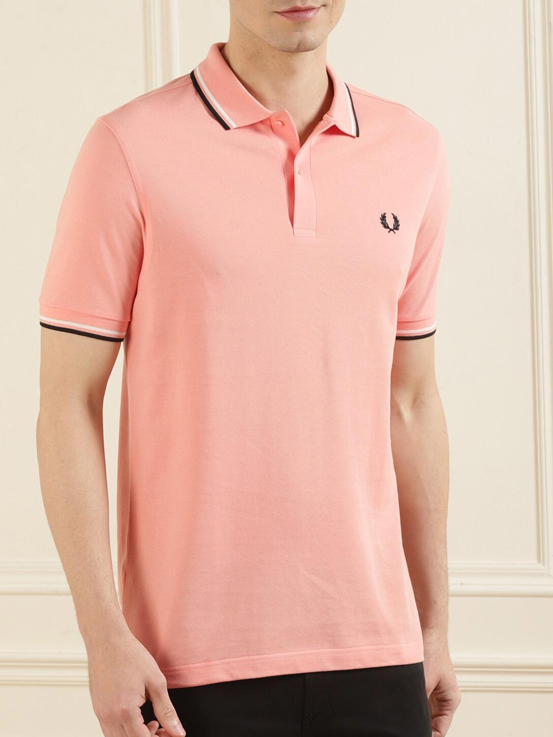 

Fred Perry Men Pink Polo Collar Pure Cotton T-shirt