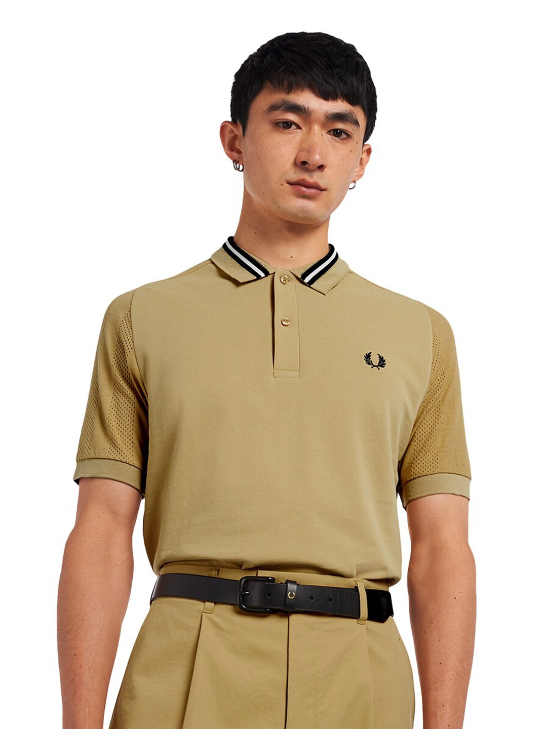 

Fred Perry Men Khaki Brand Logo Polo Collar T-shirt