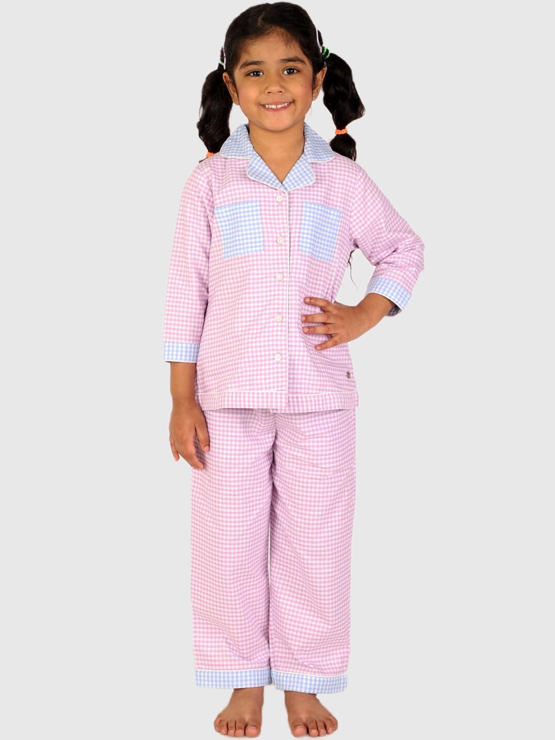 

White Dahlia Girls Gingham Check Night Suit, Purple