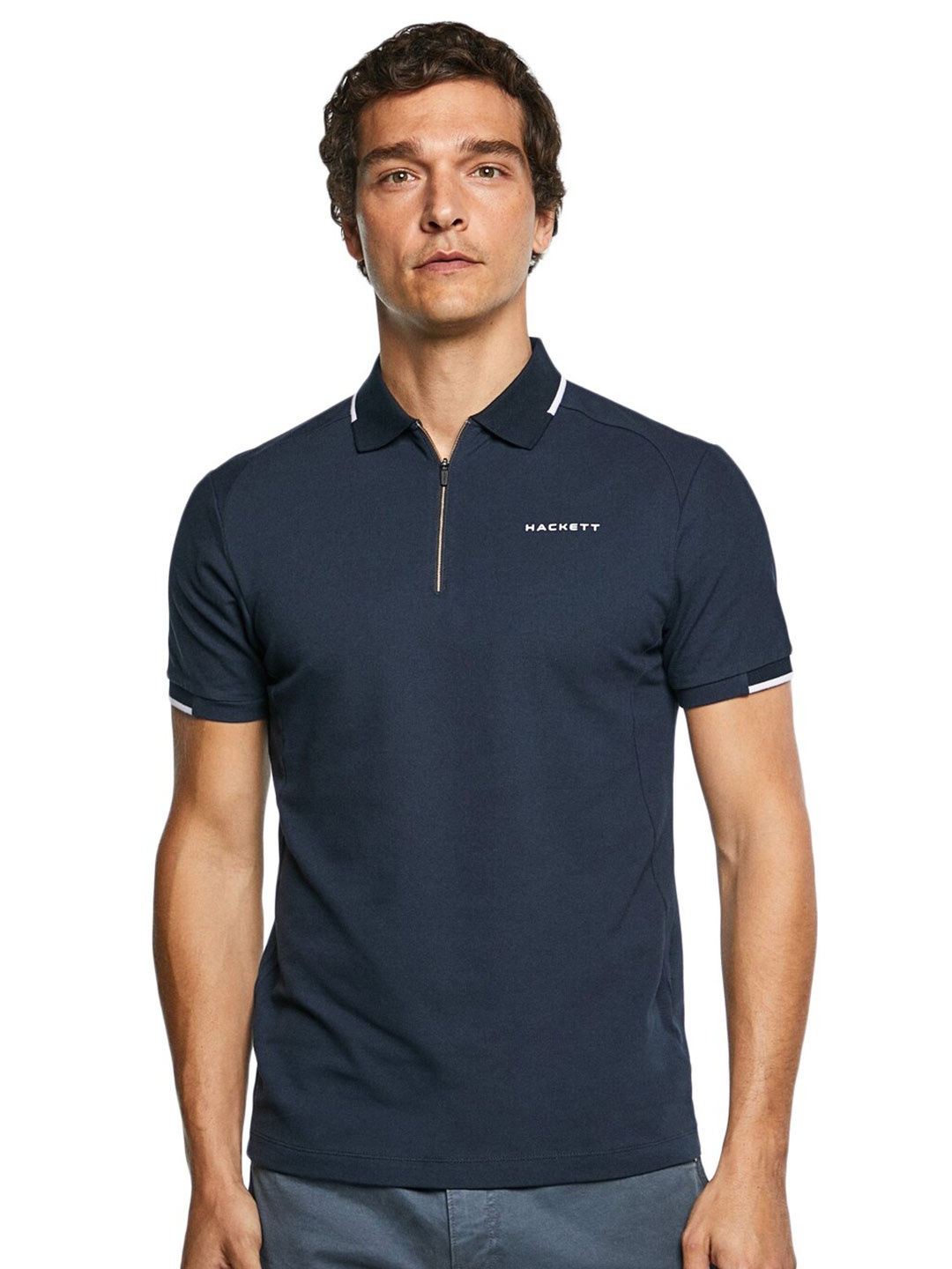 

HACKETT LONDON Men Navy Blue Polo Collar T-shirt