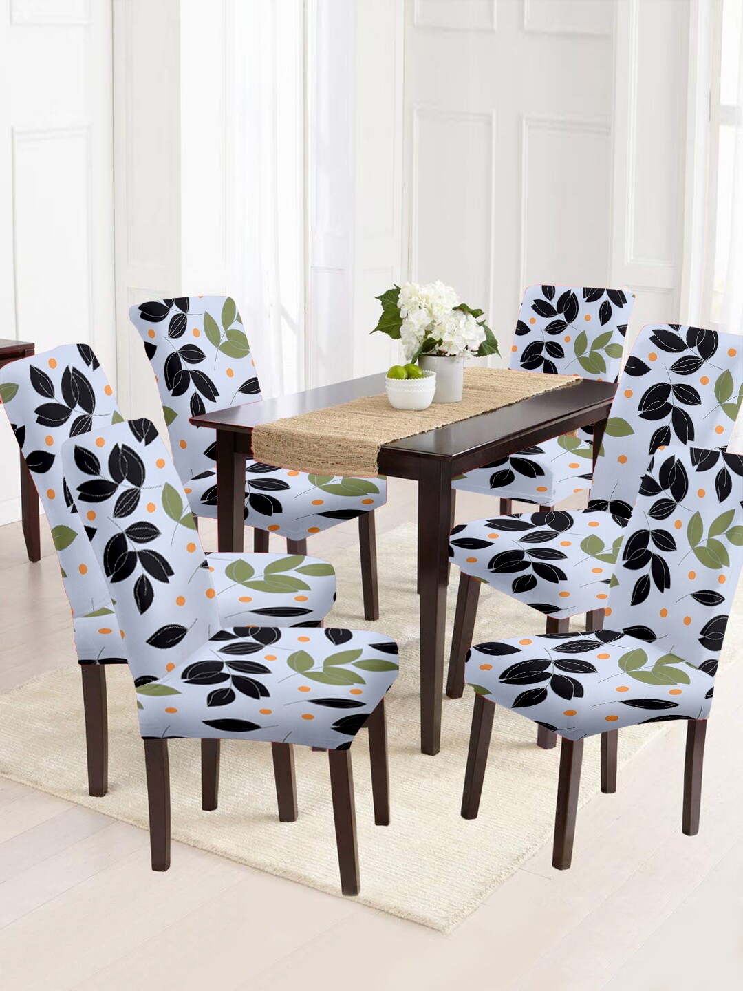 

Cortina Set Of 6 Grey & Black Printed Chair Cover