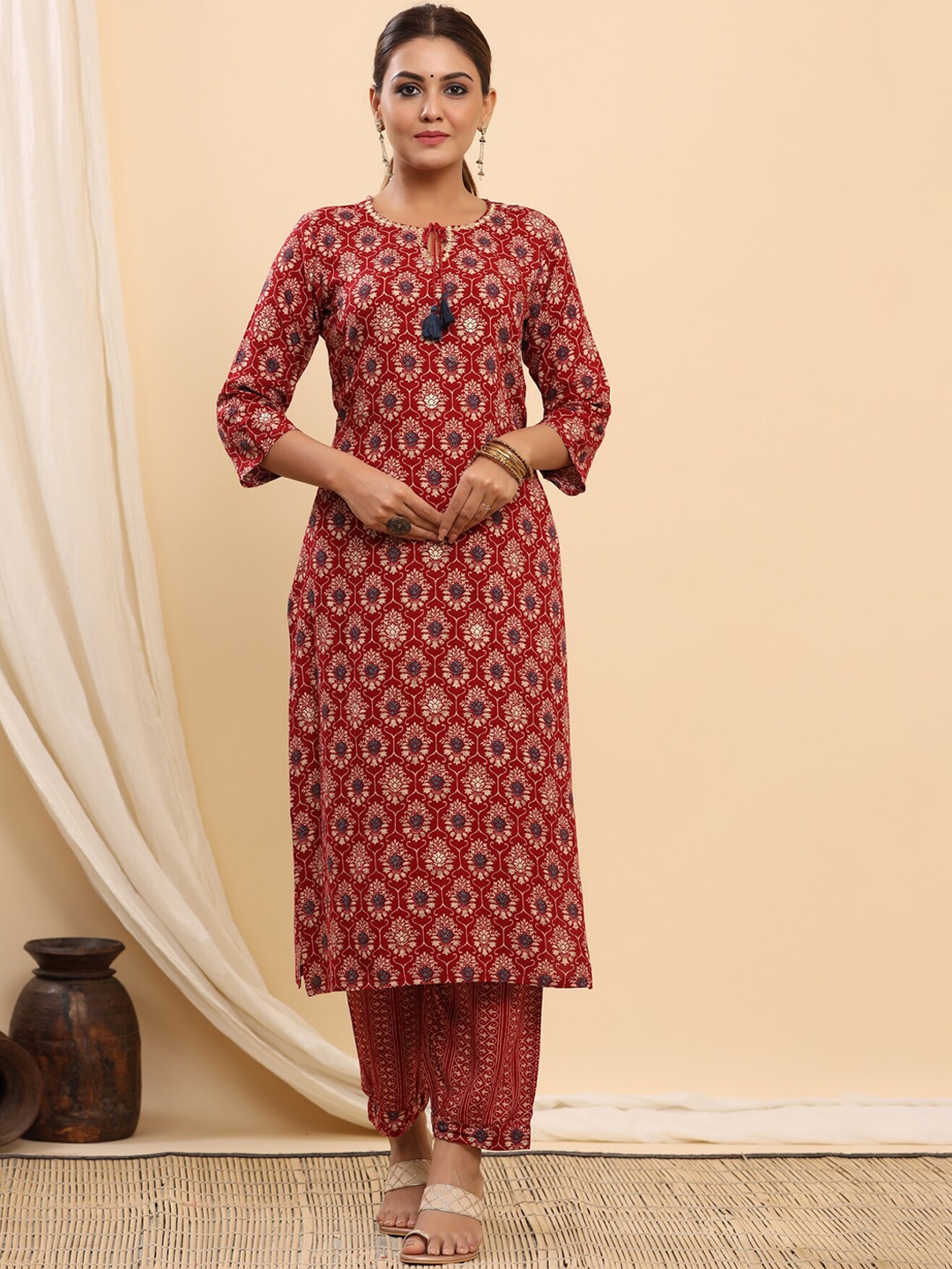 

ETHNIC STREET Women Maroon Ethnic Printed Kurta with Salwar & With Dupatta