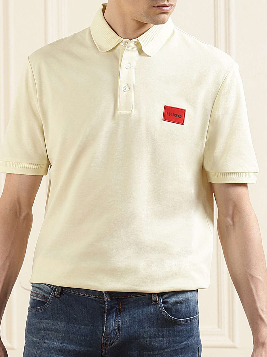 

HUGO Men Yellow Polo Collar Pure Cotton T-shirt