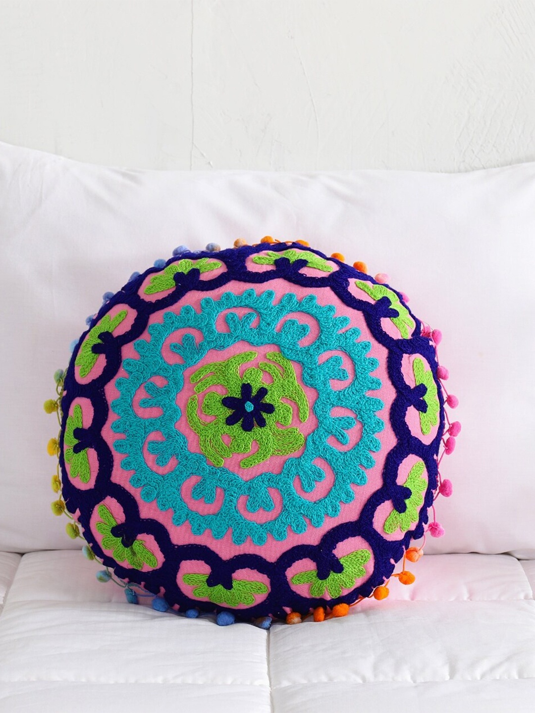 

HANDICRAFT PALACE Pink & Blue Embroidered Round Cushion Covers