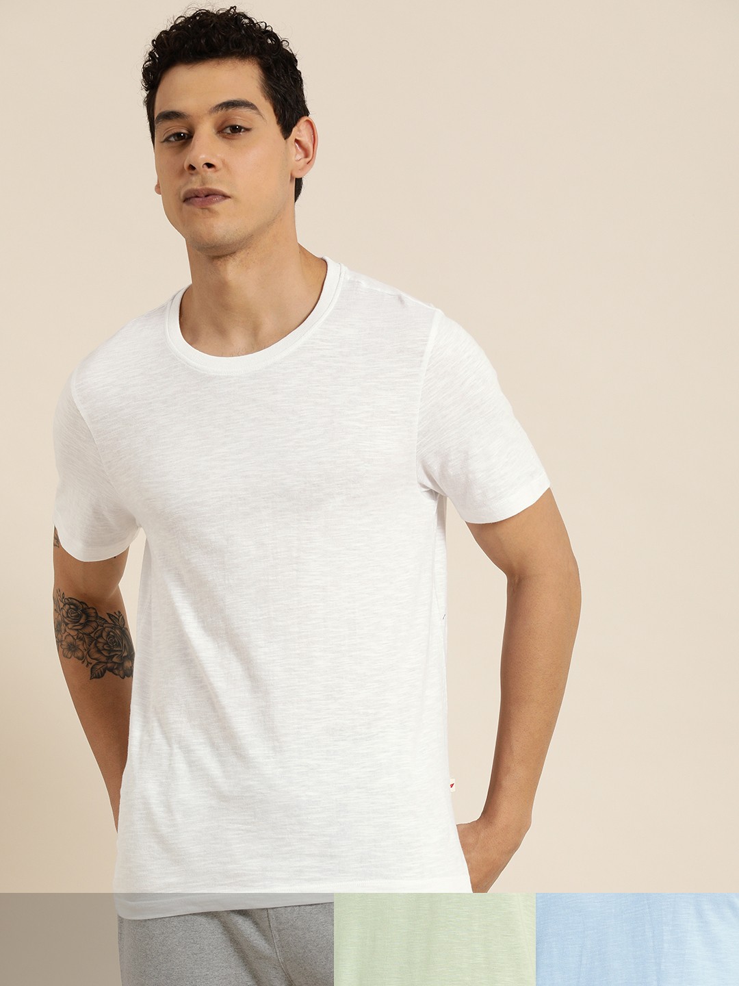 

INVICTUS Men Pack Of 3 Solid Round-Neck Casual T-shirts, Blue