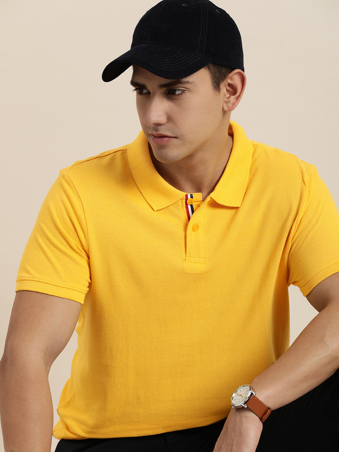 

INVICTUS Polo Collar Pure Cotton T-shirt, Yellow