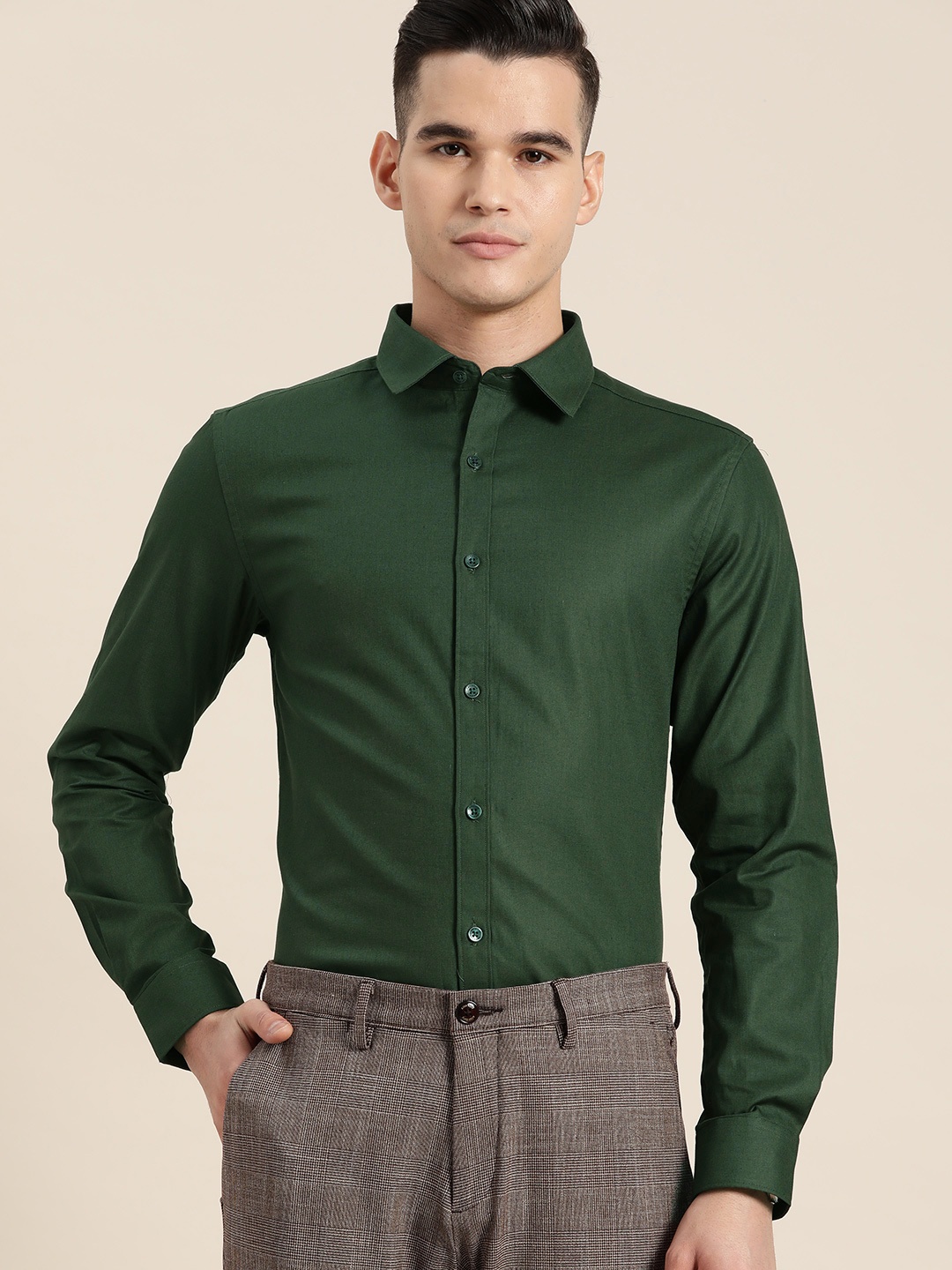 

INVICTUS Men Pure Cotton Slim Fit Formal Shirt, Green