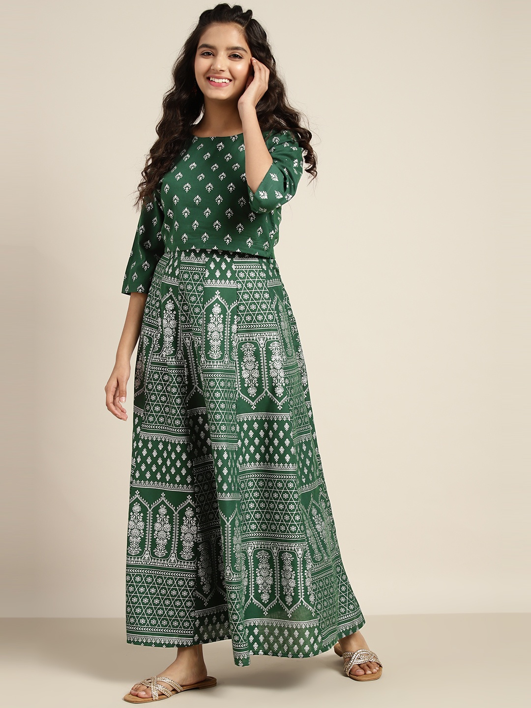 

Sangria Girls Printed Ready to Wear Lehenga Choli, Green