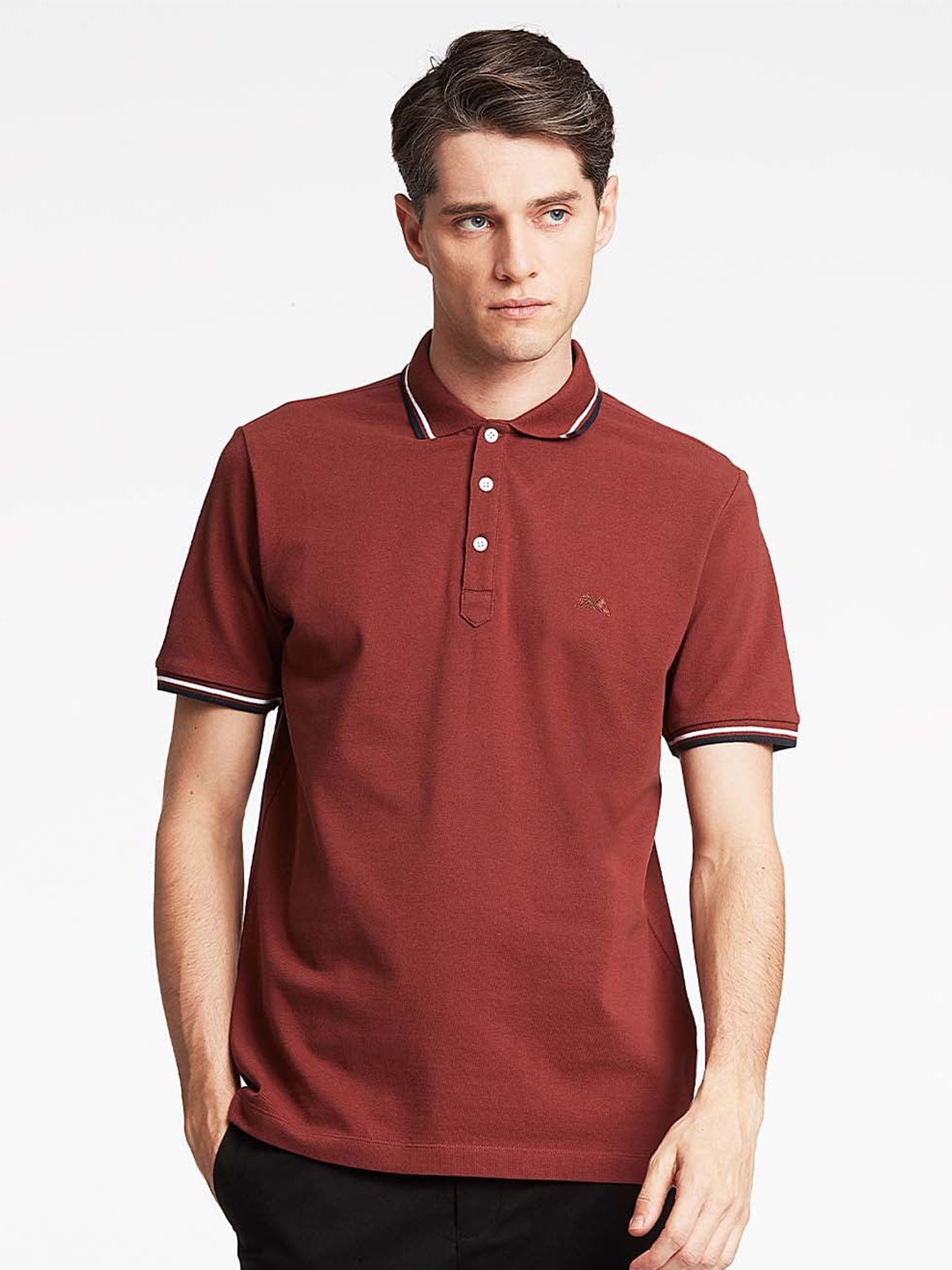

LINDBERGH Men Maroon Polo Collar Slim Fit T-shirt