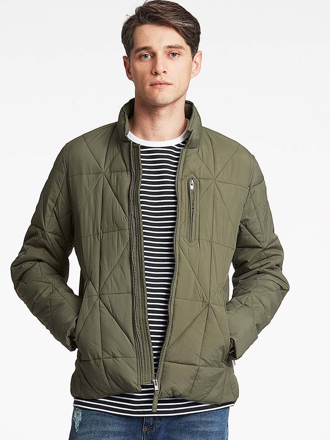 

LINDBERGH Men Olive Green Solid Puffer Jacket