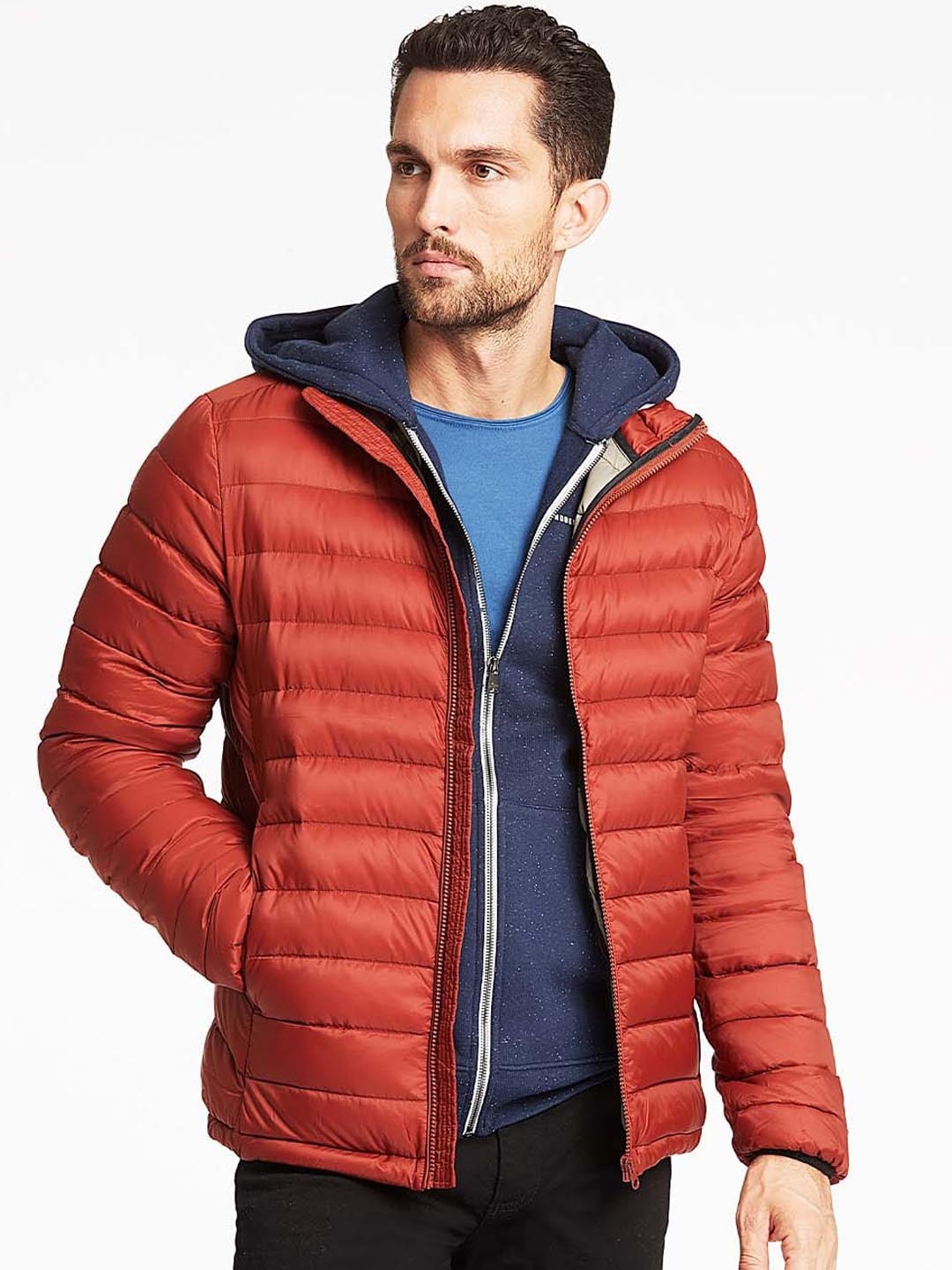 

LINDBERGH Men Rust Solid Longline Puffer Jacket