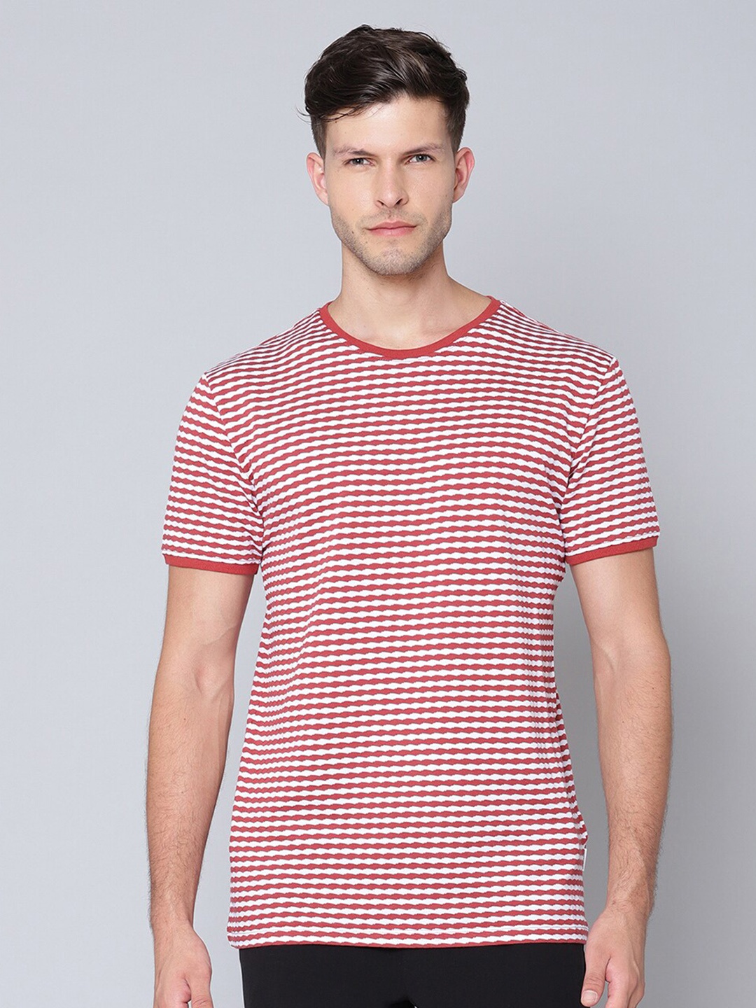 

LINDBERGH Men Red Striped Slim Fit T-shirt