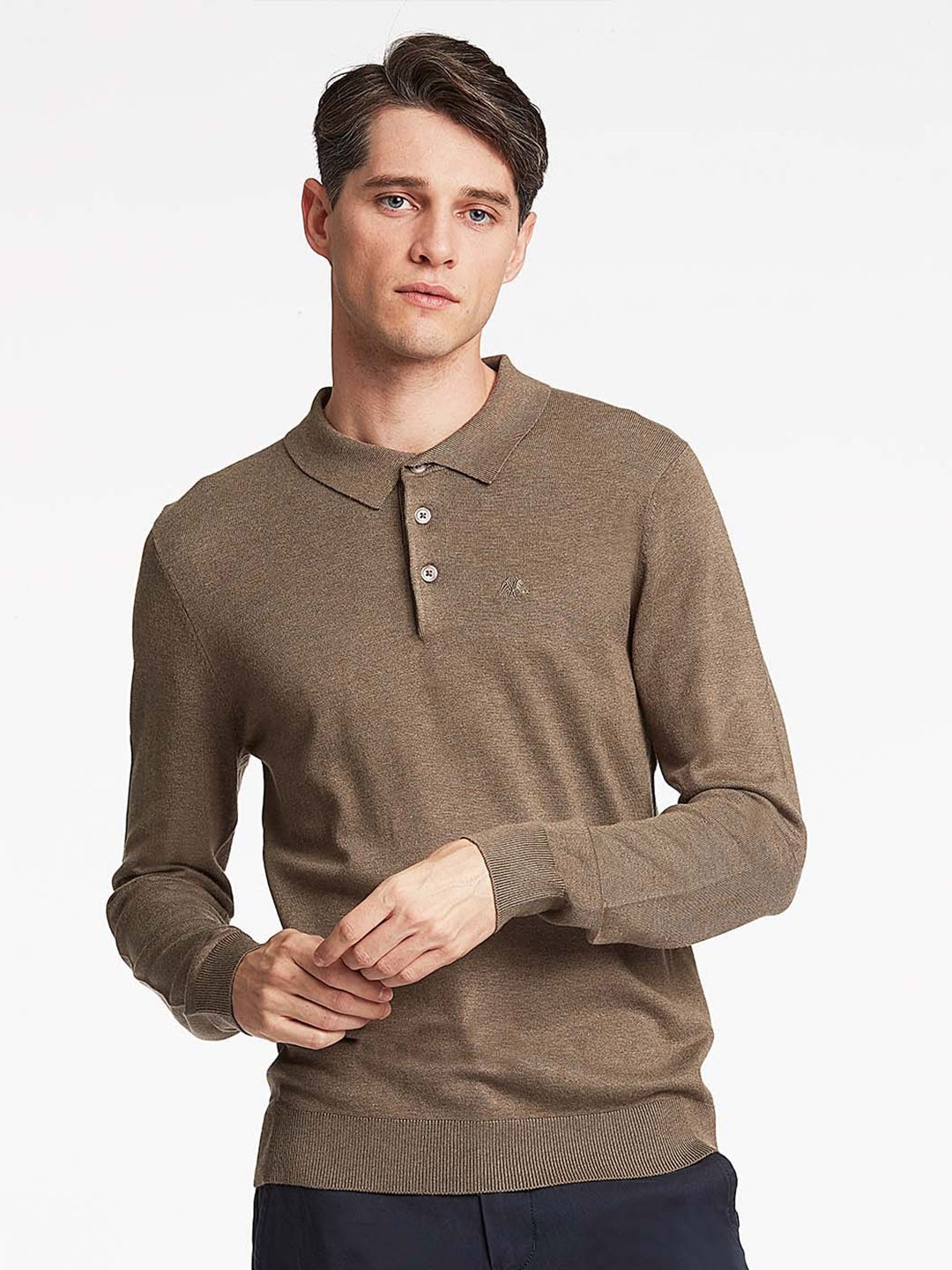 

LINDBERGH Men Brown Henley Neck Drop-Shoulder Sleeves Slim Fit T-shirt