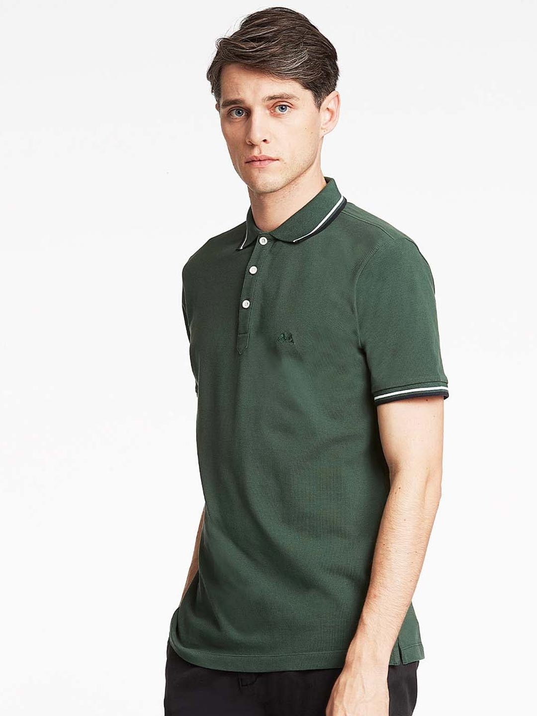 

LINDBERGH Men Green Henley Neck Slim Fit T-shirt