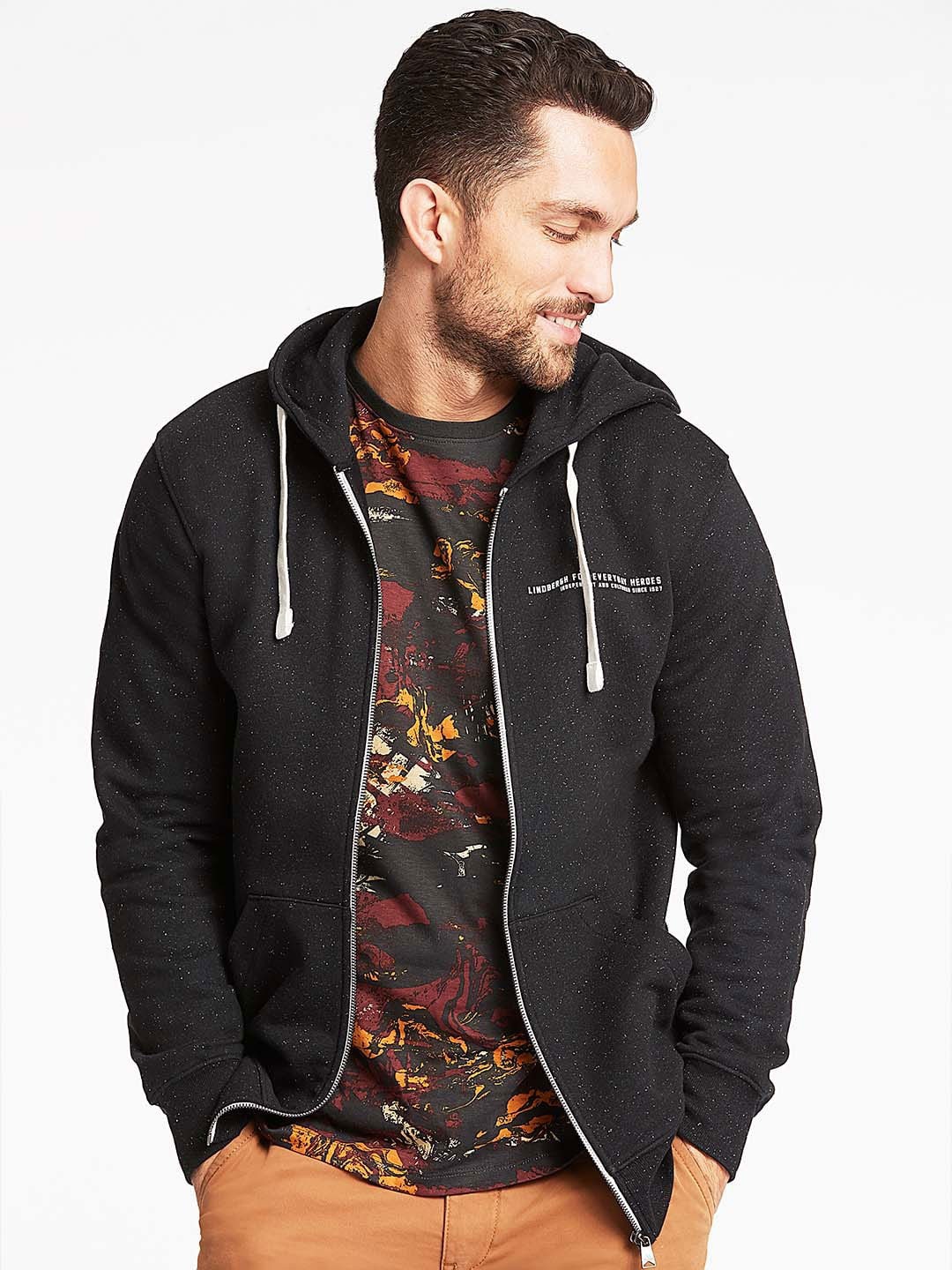 

LINDBERGH Men Black Printed Hooded Sweatshirt