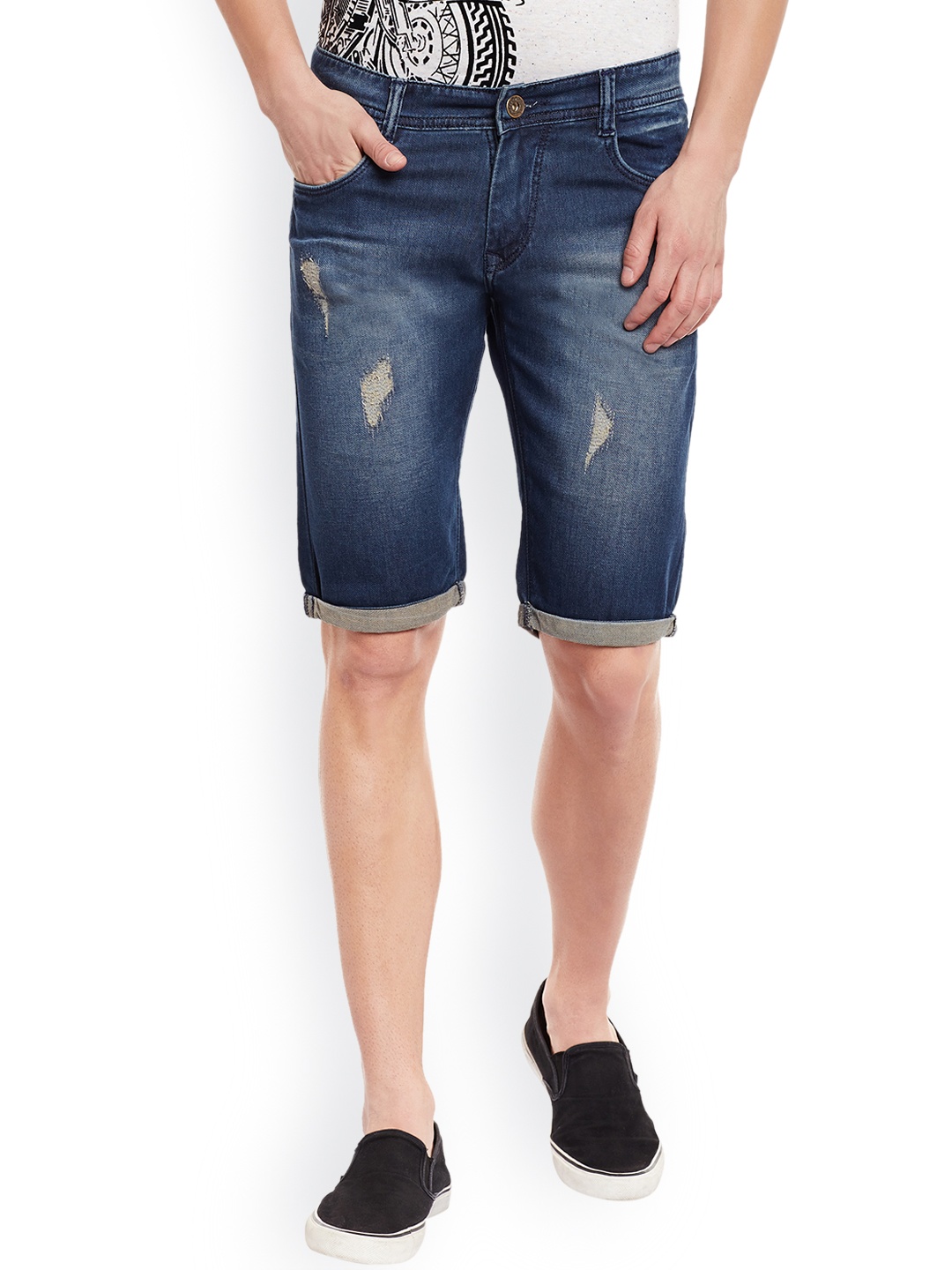 

Rodamo Men Blue Solid Slim Fit Denim Shorts