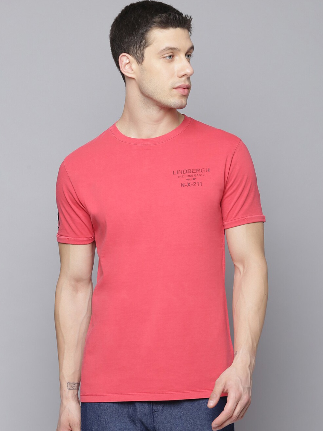 

LINDBERGH Men Red Pure Cotton Slim Fit T-shirt