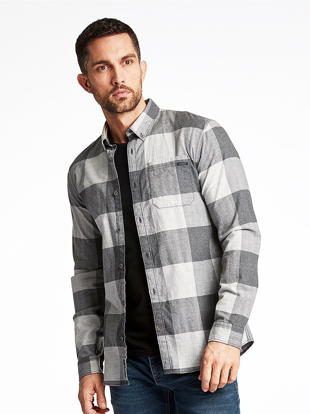 

LINDBERGH Men Grey Relaxed Tartan Checks Checked Casual Shirt