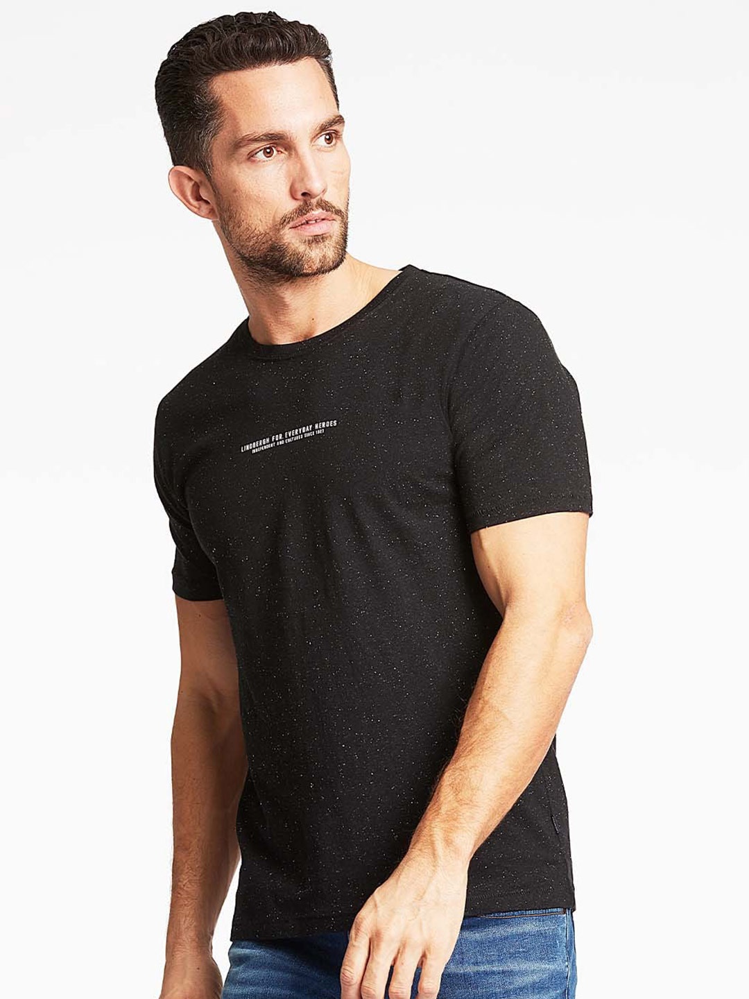 

LINDBERGH Men Black Extended Sleeves Pure Cotton T-shirt