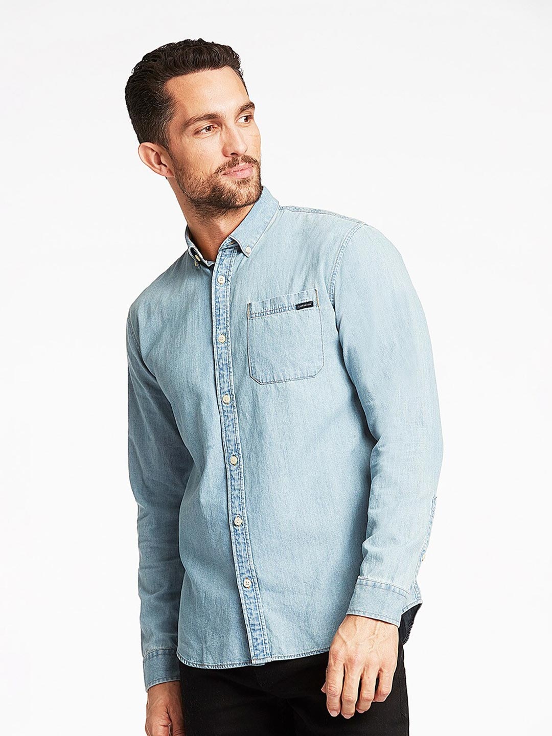 

LINDBERGH Men Blue Solid Relaxed Faded Casual Shirt