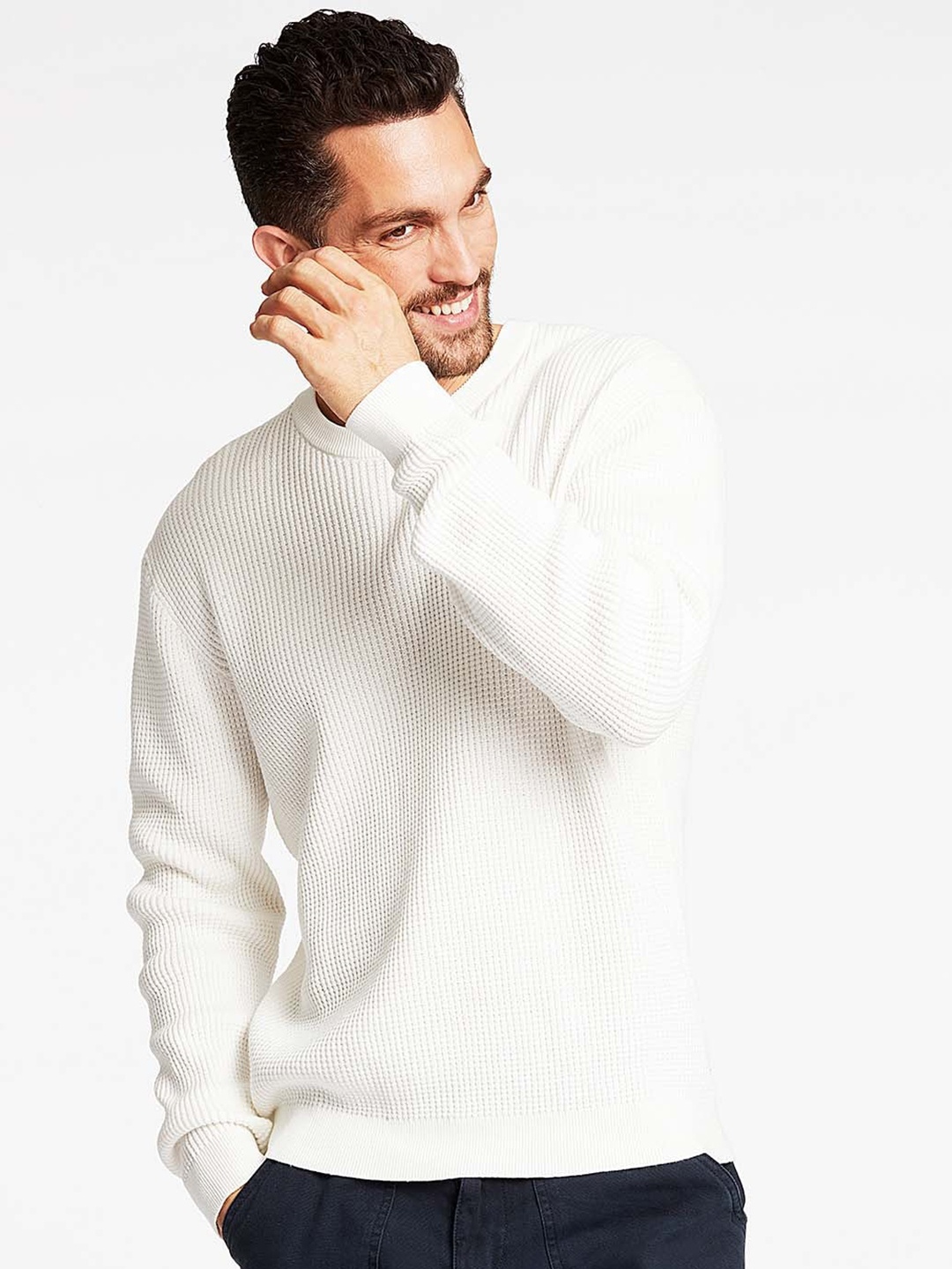 

LINDBERGH Men Off White Organic Cotton Pullover