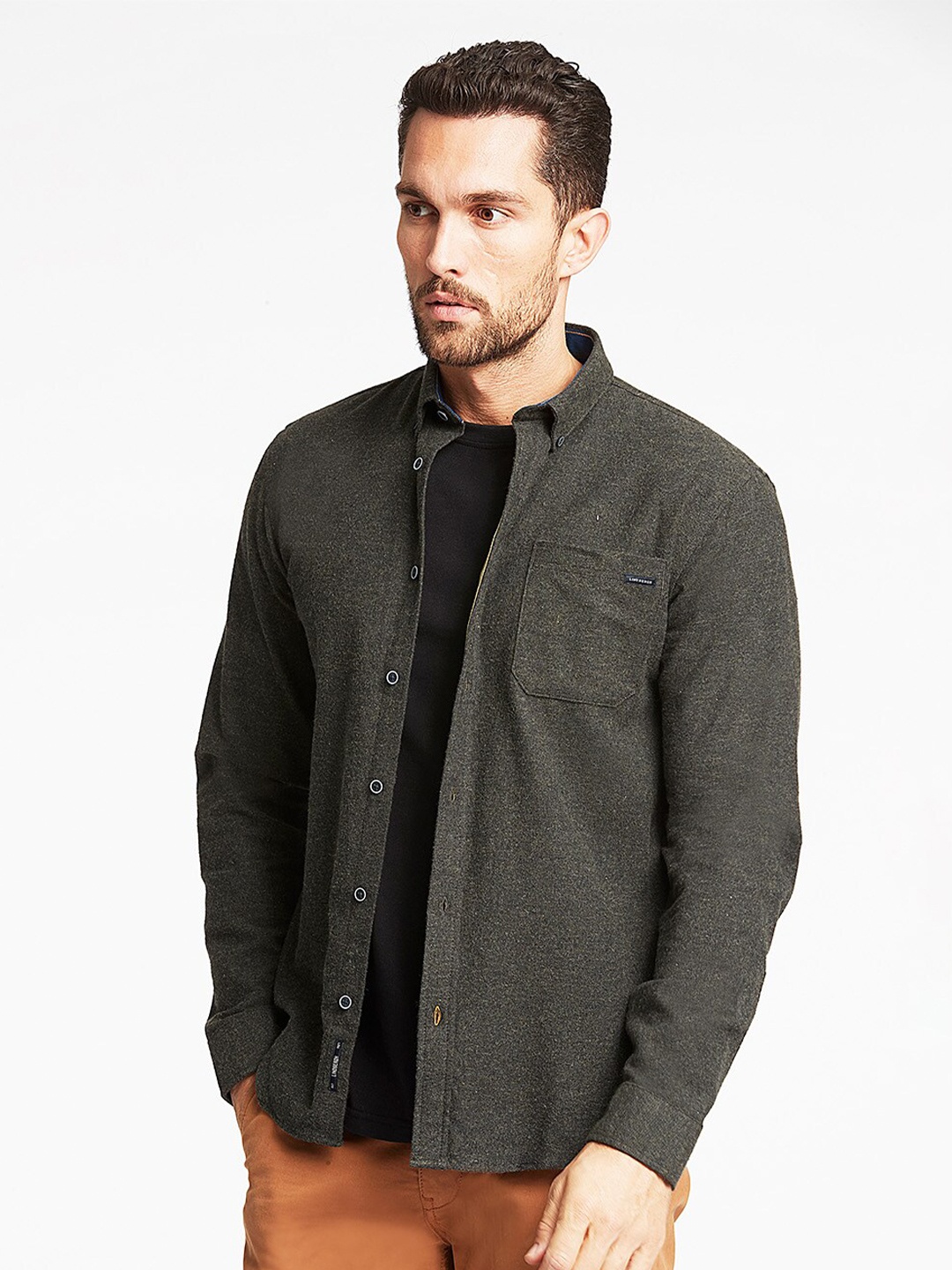 

LINDBERGH Men Regular Fit Olive Green Relaxed Casual Shirt