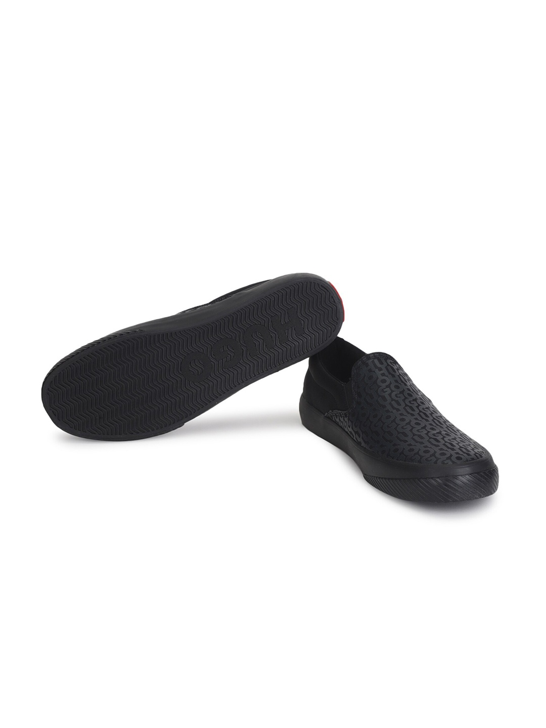 

HUGO Men Black Self Design Woven Design Leather Slip-On Sneakers