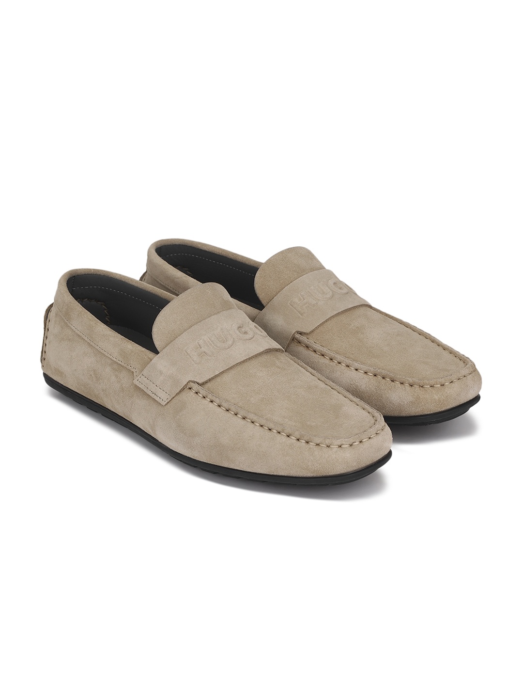 

HUGO Men Beige Leather Loafers