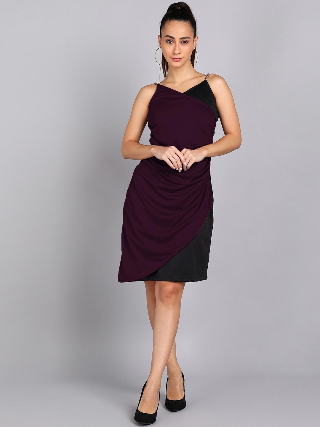 

shashvi Purple & Black Colourblocked Sheath Dress