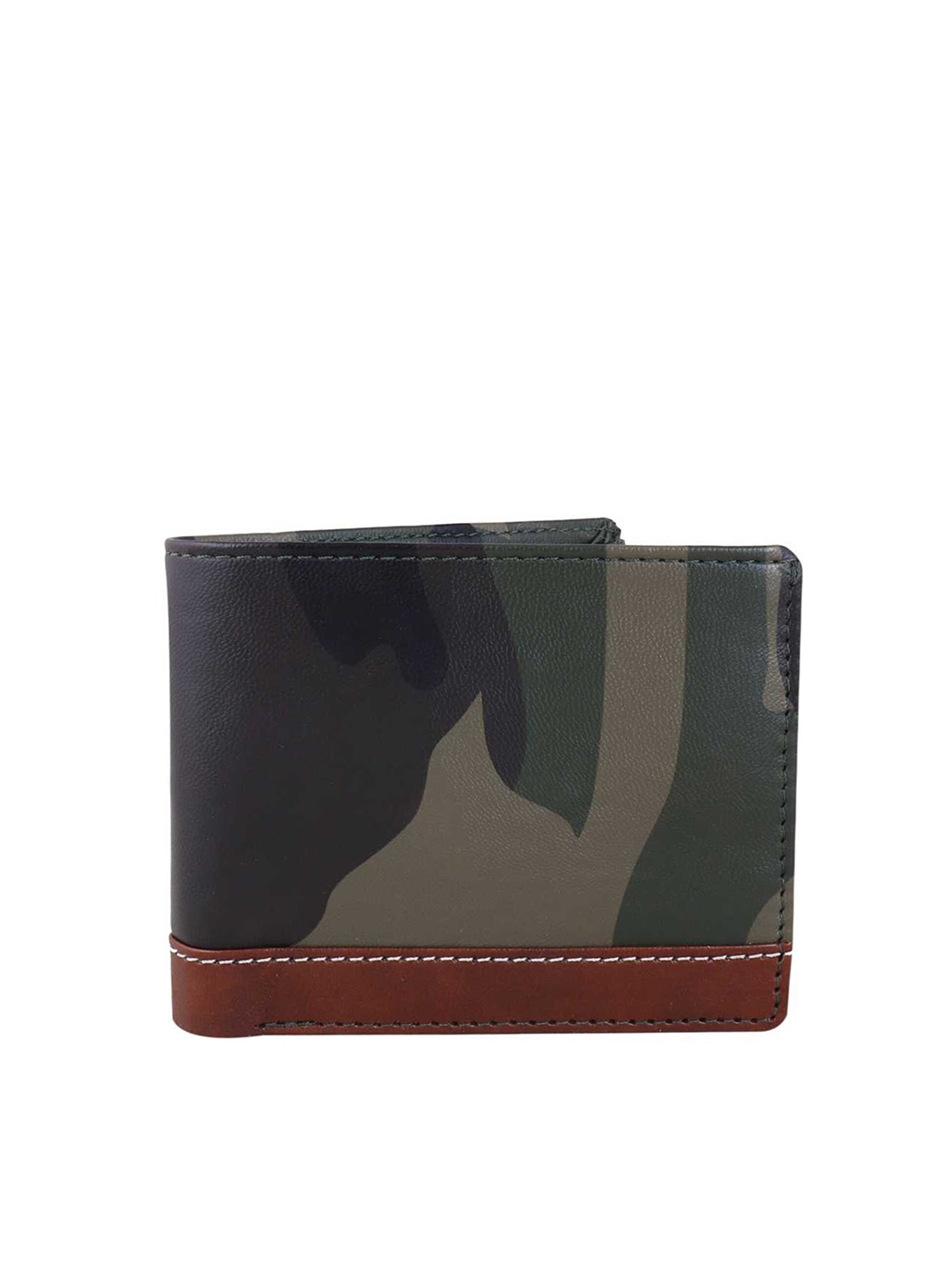 

HENEDA Men Olive Green & Brown Printed PU Two Fold Wallet