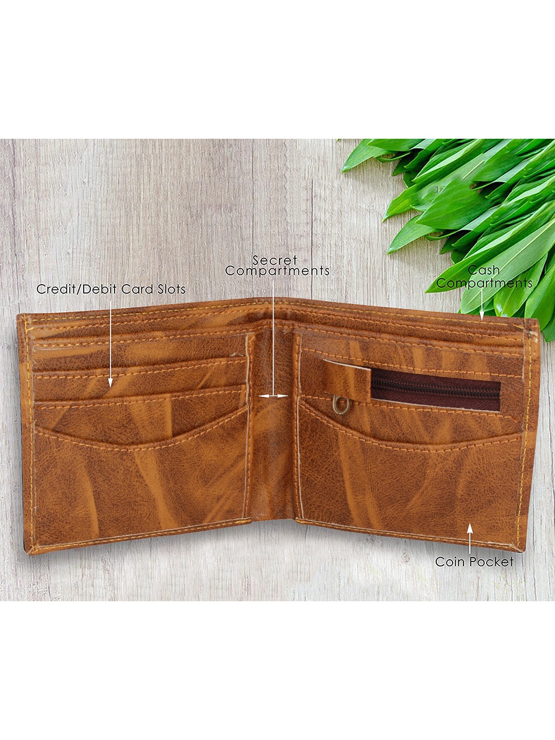 

HENEDA Men Tan PU Two Fold Wallet