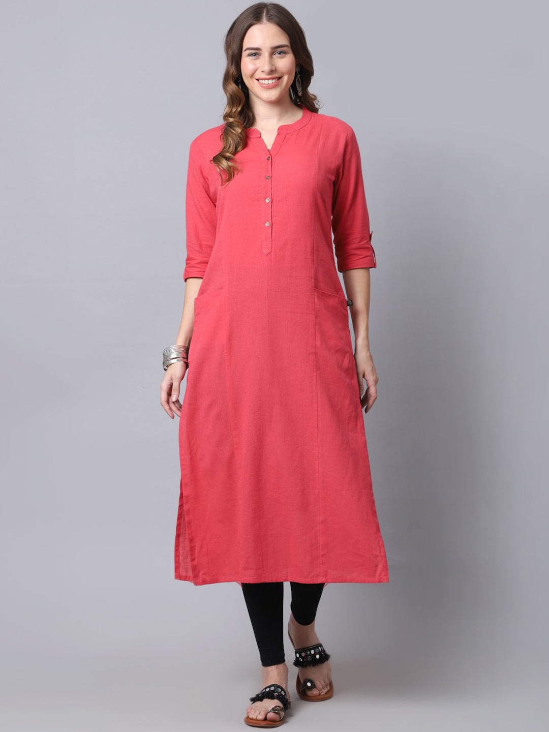 

Pistaa Women Peach-Coloured Thread Work Kurta